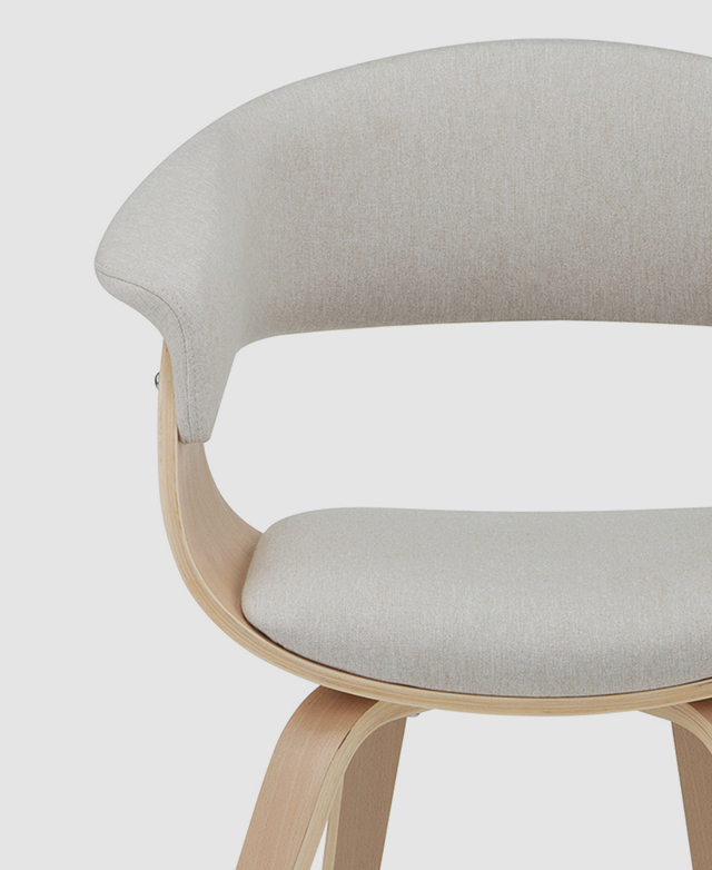 From front on, the chair's curves are in focus.