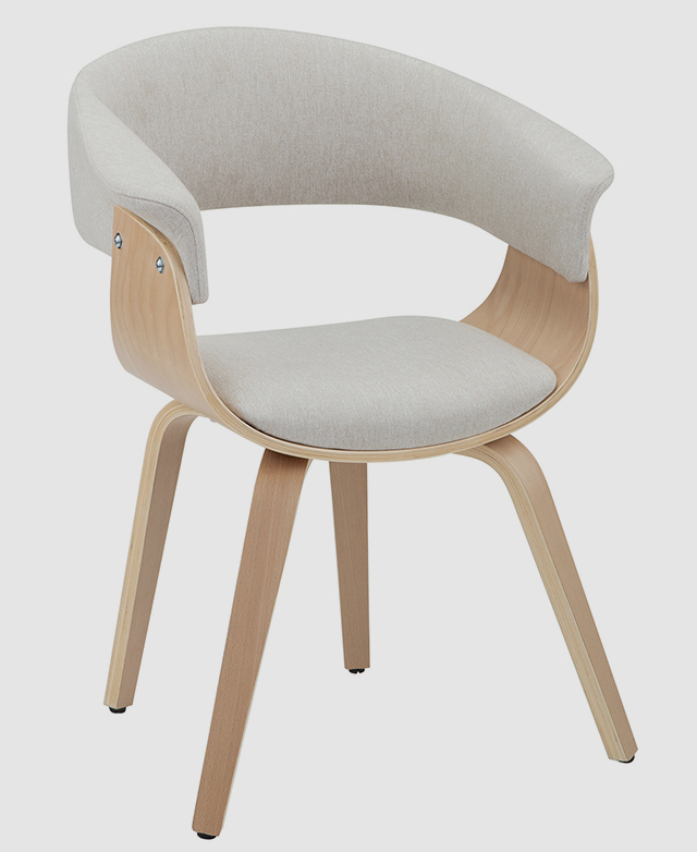 The cream dining chair is shown at a slight angle to highlight its width and supportive backrest.