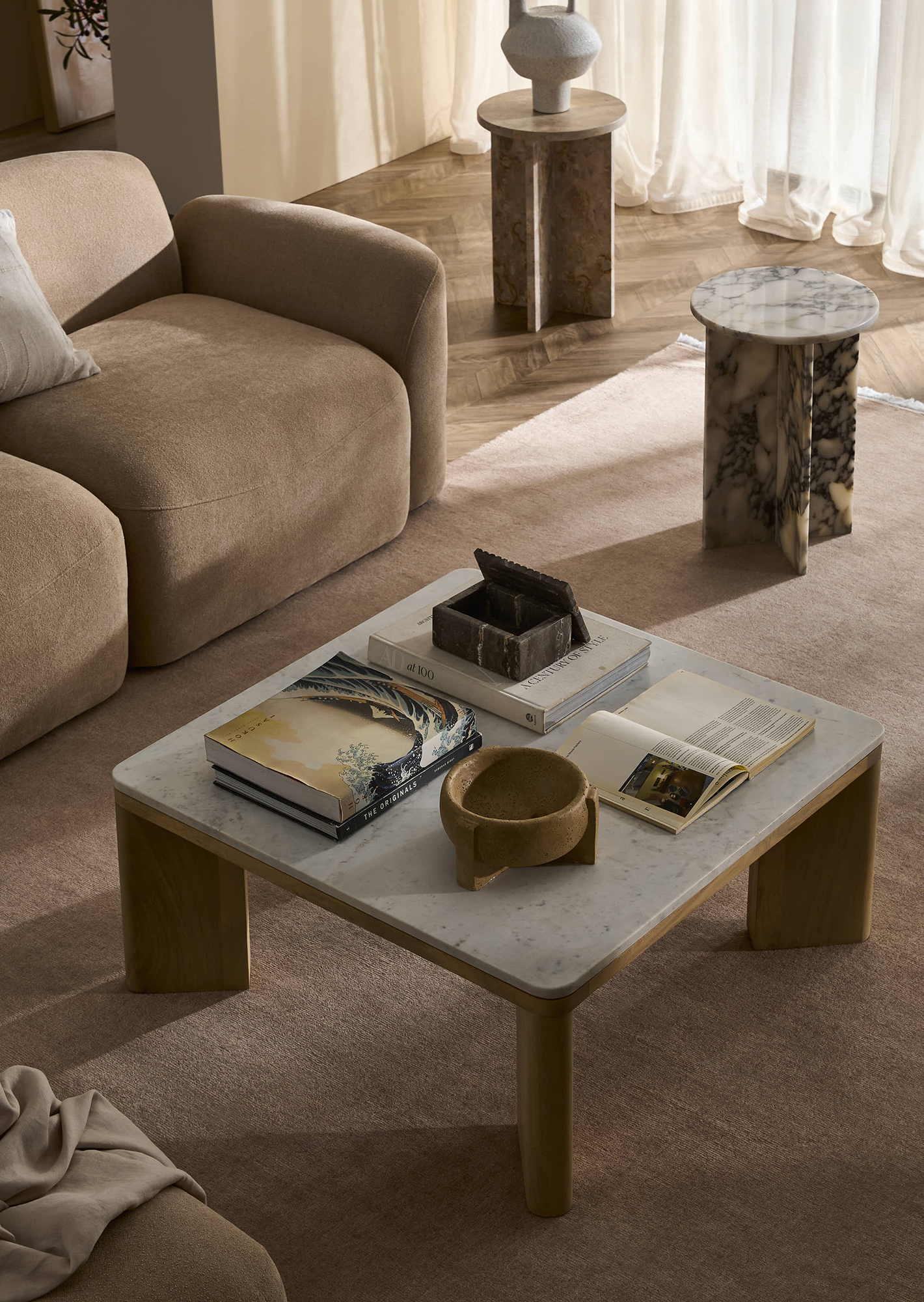 Misha Square Mango Wood & Marble Coffee Table