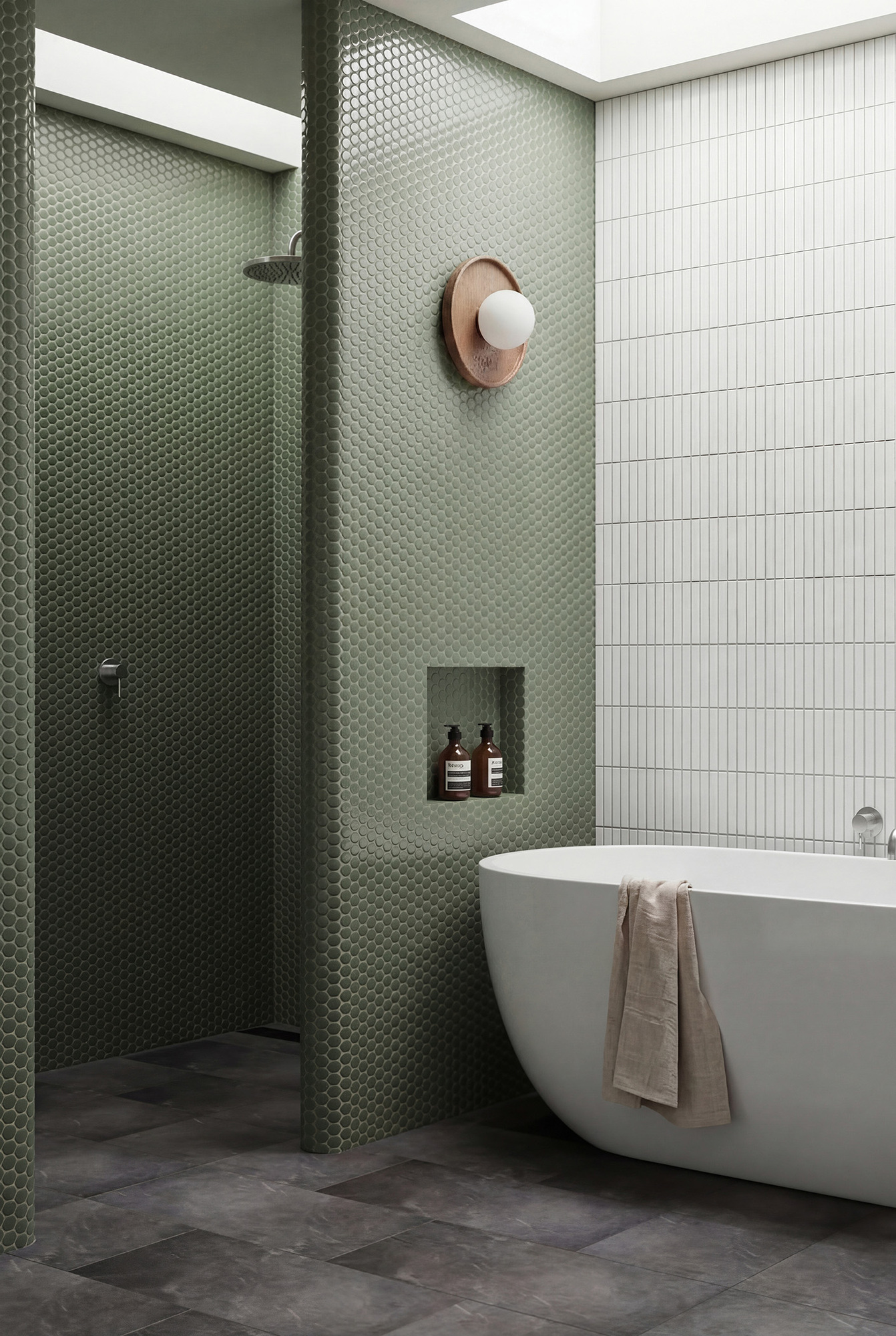 Green Penny Tile Sanctuary photo by Temple &amp; Webster