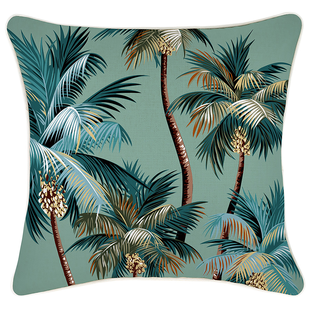 Escape To Paradise Lagoon Palm Trees Piped Square Outdoor Cushion Reviews Temple Webster