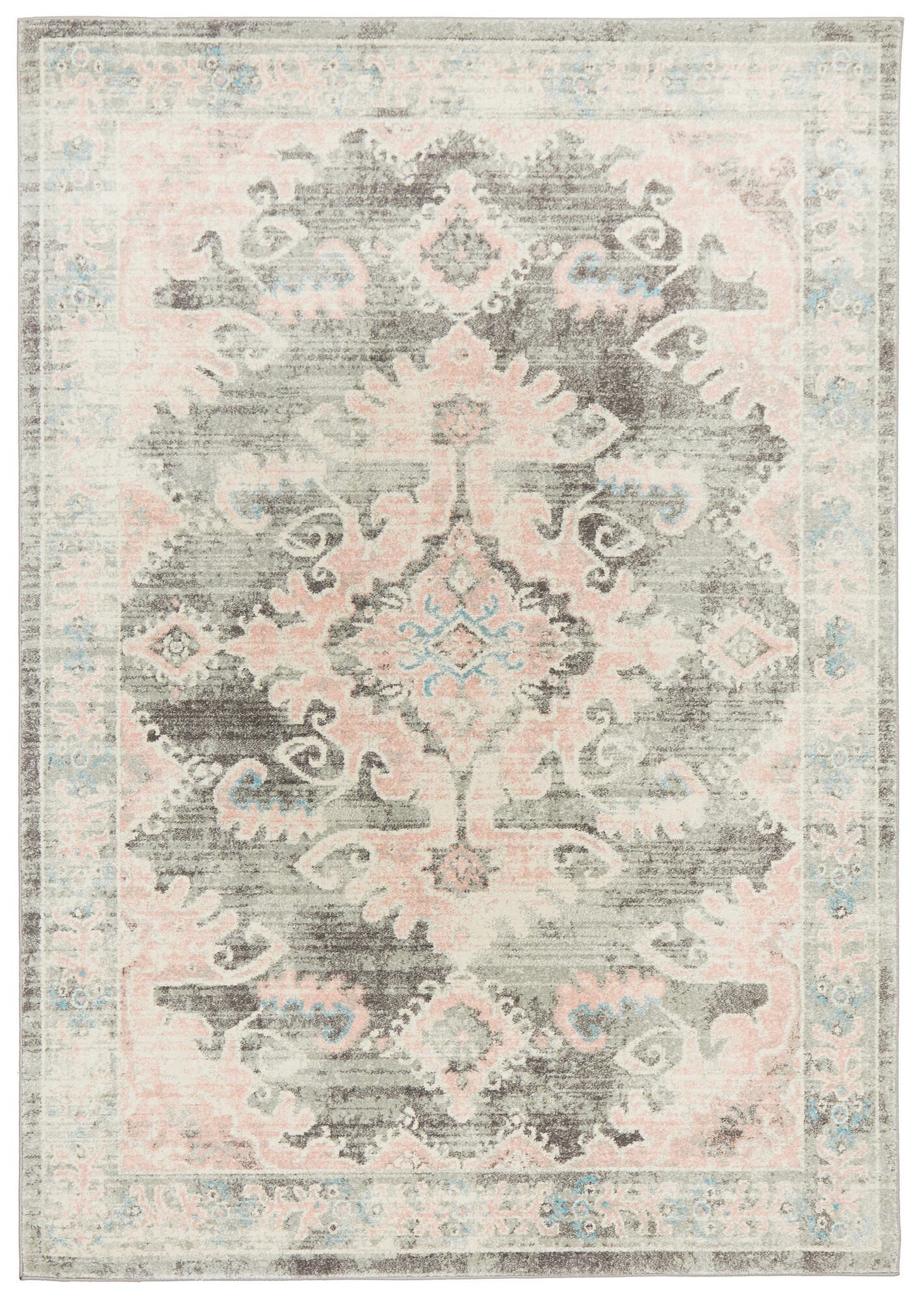 Network Grey Dusty Pink Bohemian Rug, Pink And Teal Rug