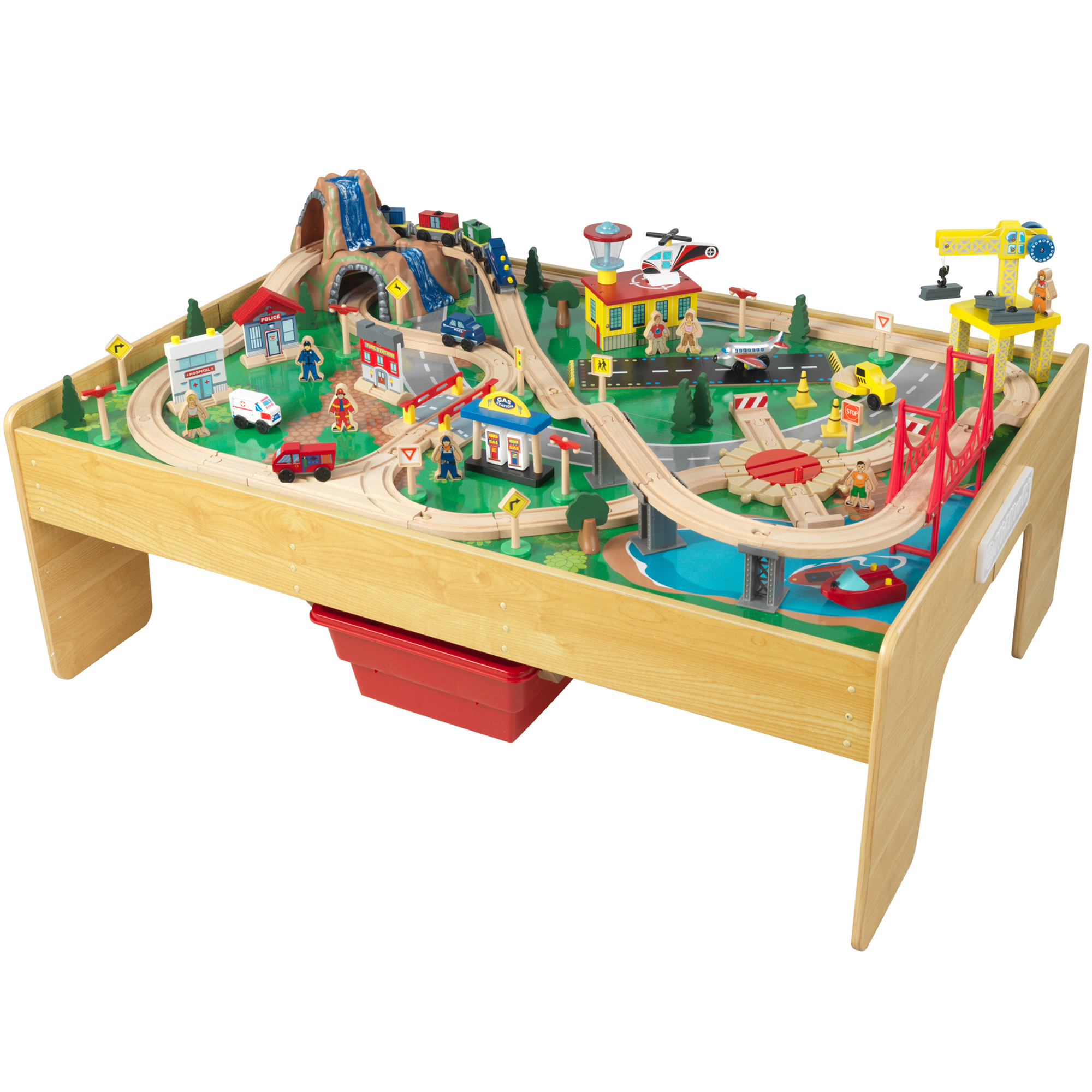 wooden train set and table