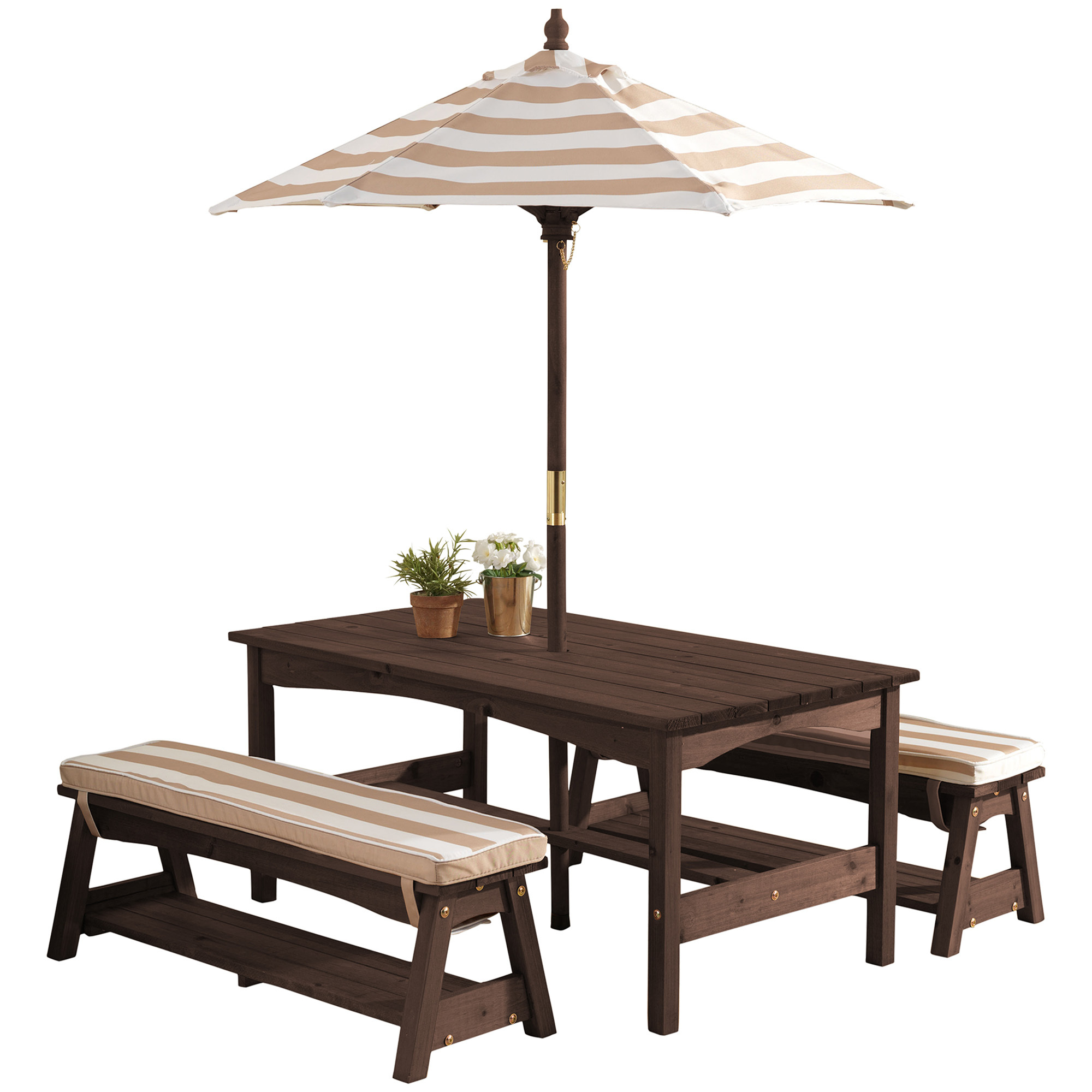 Kids Cedar Wood Outdoor Table Bench Set With Umbrella Temple Webster