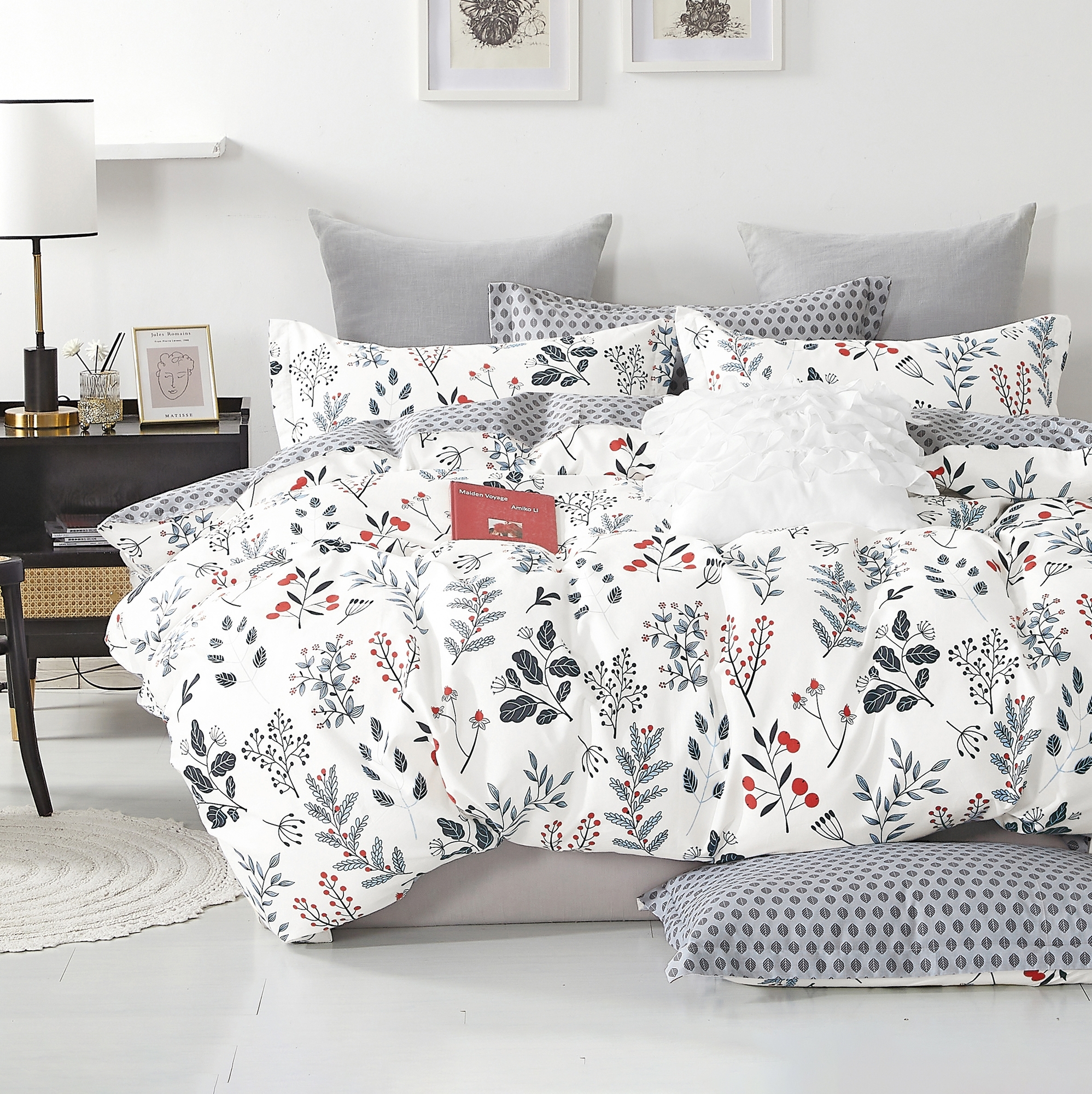 eleanor grey reversible duvet cover and pillowcase set