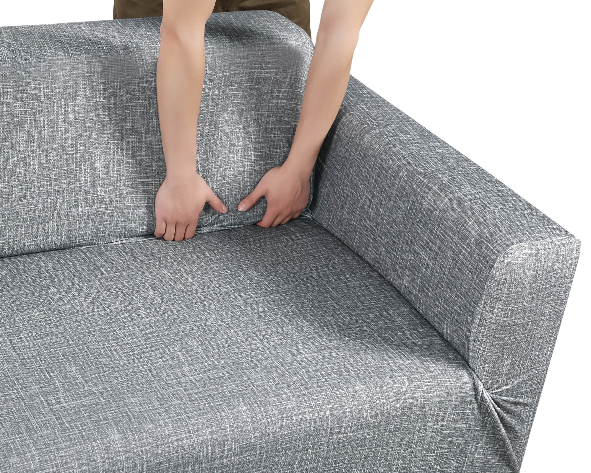 NEW Grey Faux Linen Stretch Sofa Cover EBay