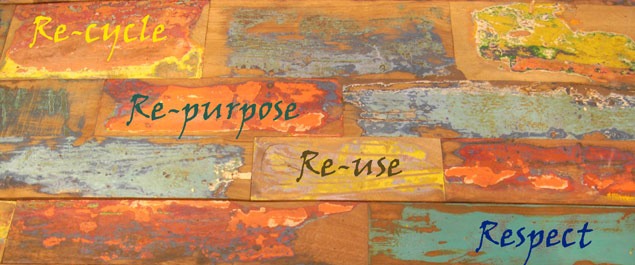 Deo design Recycle re-purpose re-use respect on colourful reclaimed timber