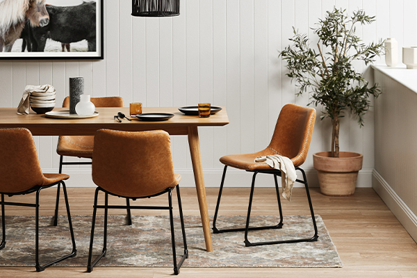 Dining table with tan best sale leather chairs