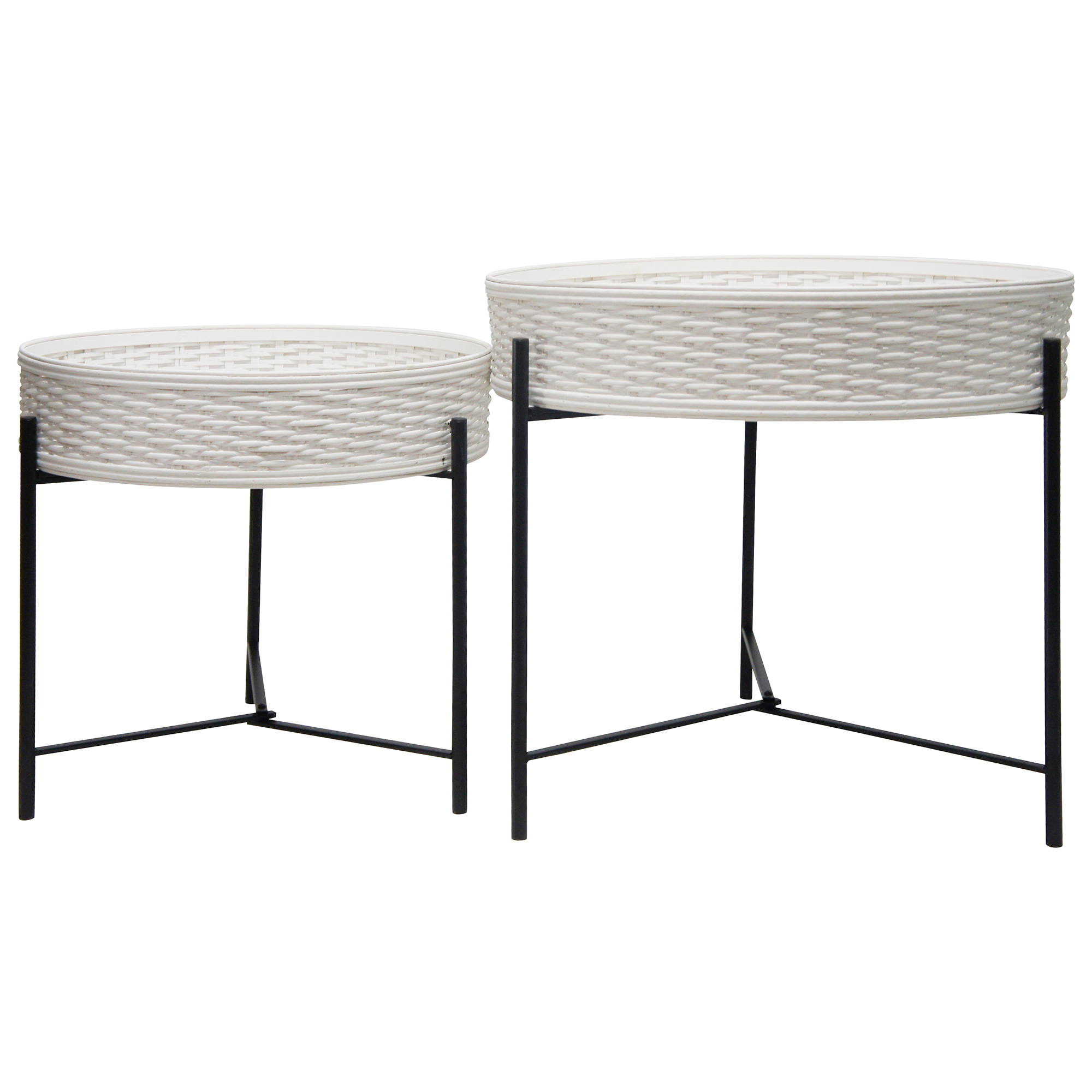 New 2 Piece White Ruska Rattan Tray Top Coffee Table Set Ebay