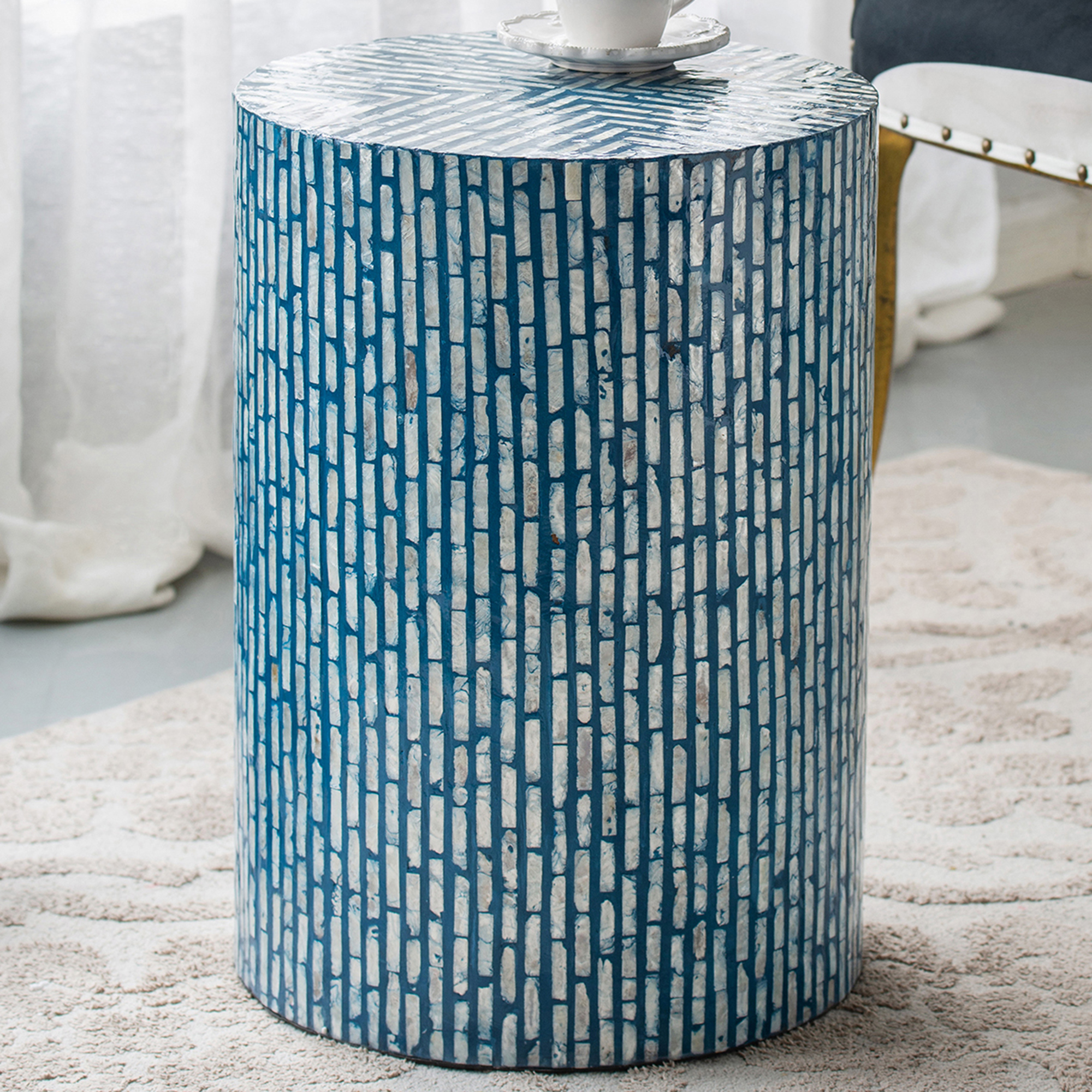 blue and white ceramic side table