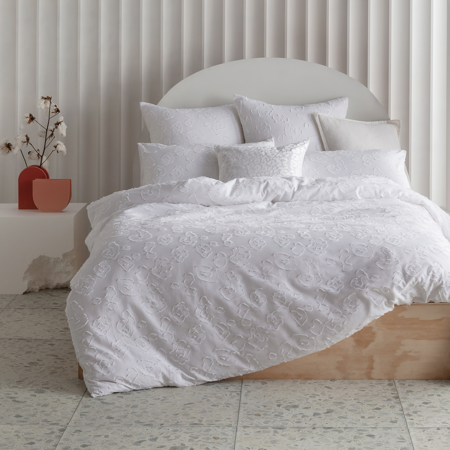 White Perry Cotton Jacquard Quilt Cover Set Temple Webster