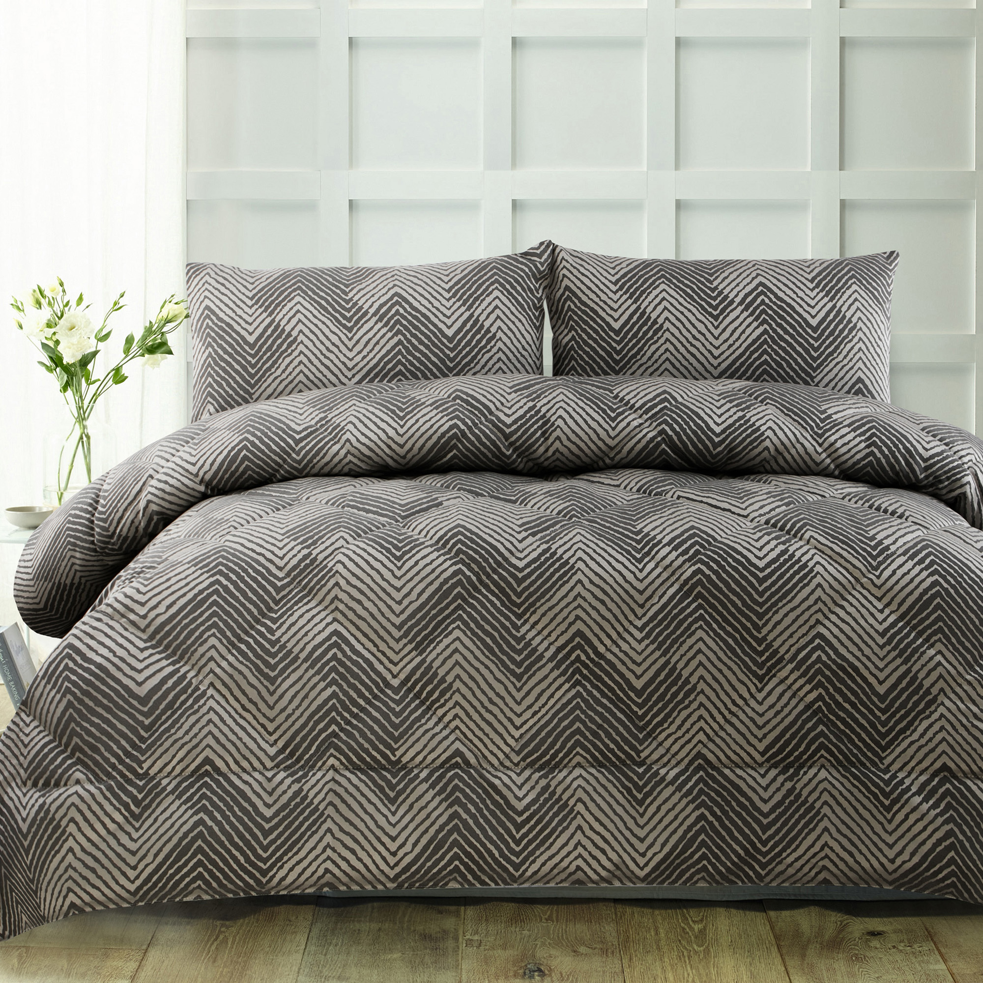 Queen King 6 Piece 300tc Isabella Grey Jacquard Comforter Set By