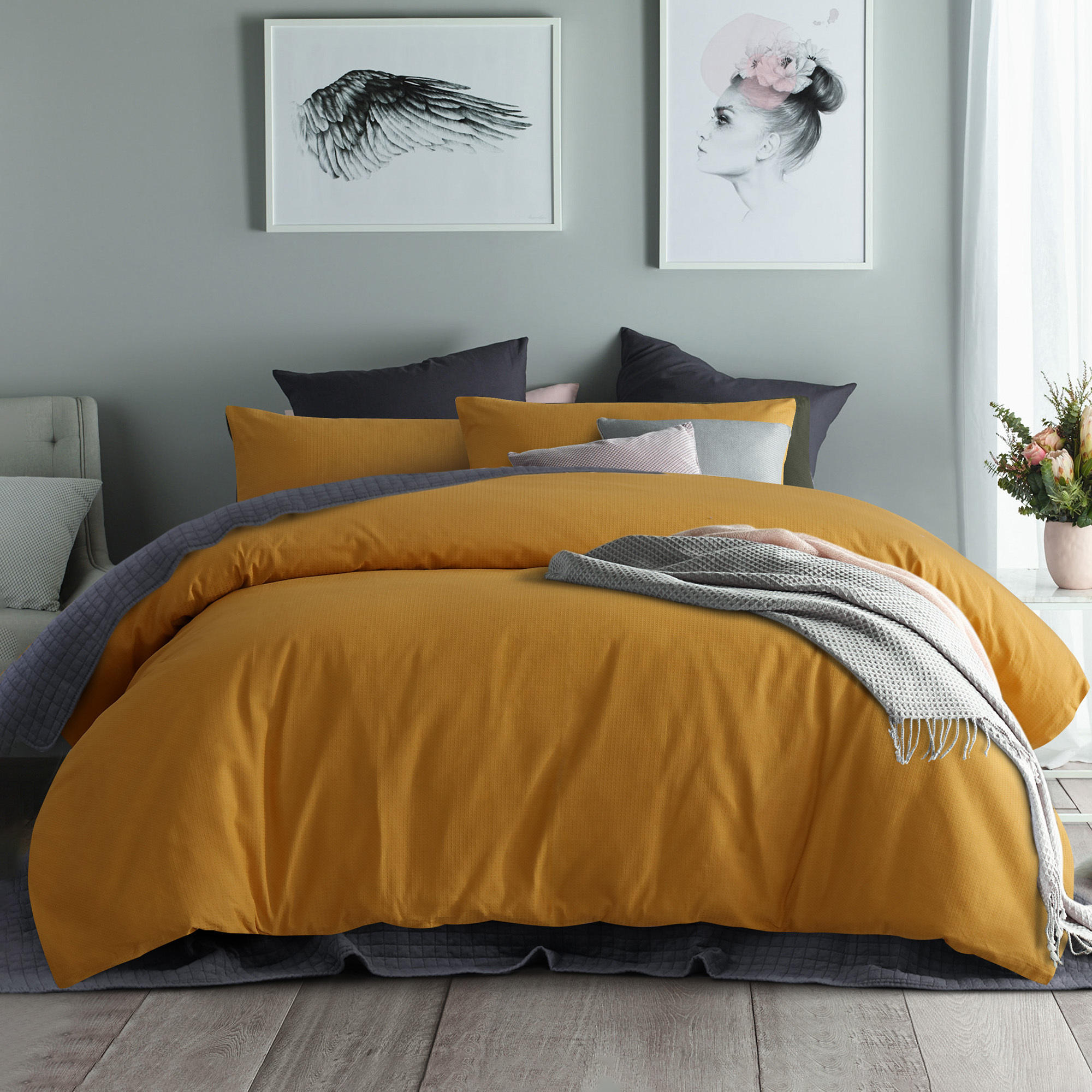 yellow waffle duvet cover