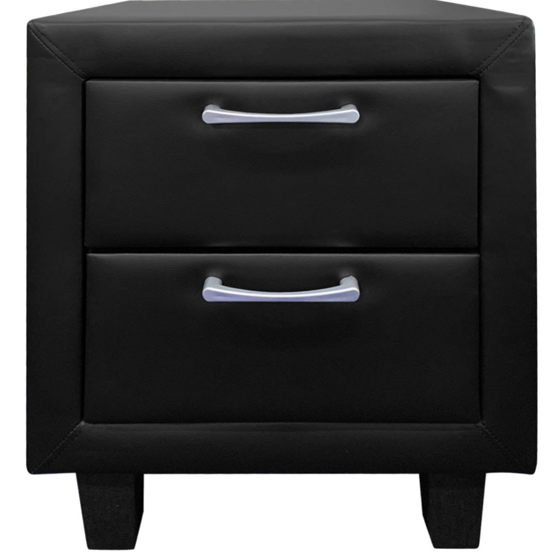 Black Milan Faux Leather Bedside Table, Black Faux Leather Side Table