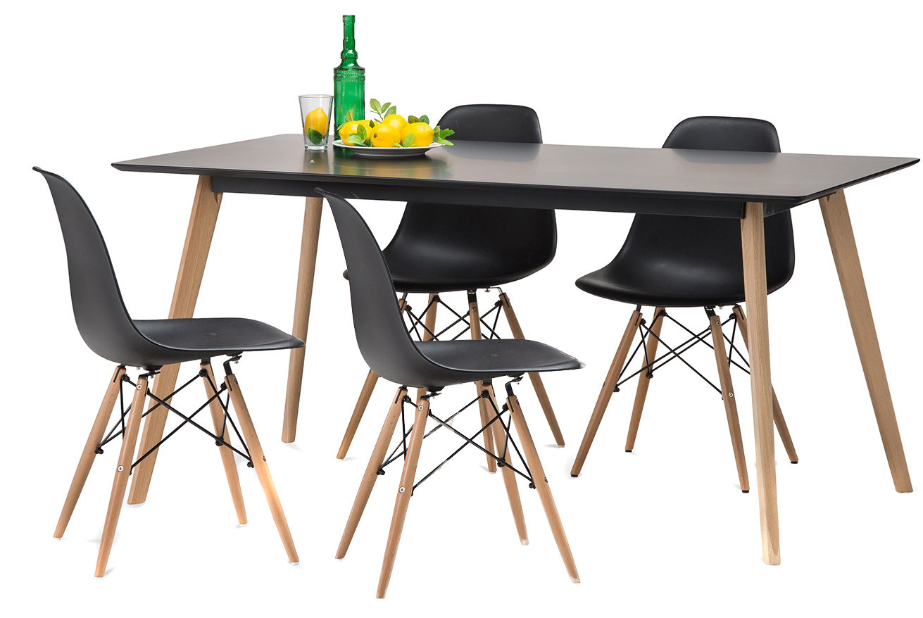 Black Scandi Dining Table Set With 4 Black Replica Eames Chairs