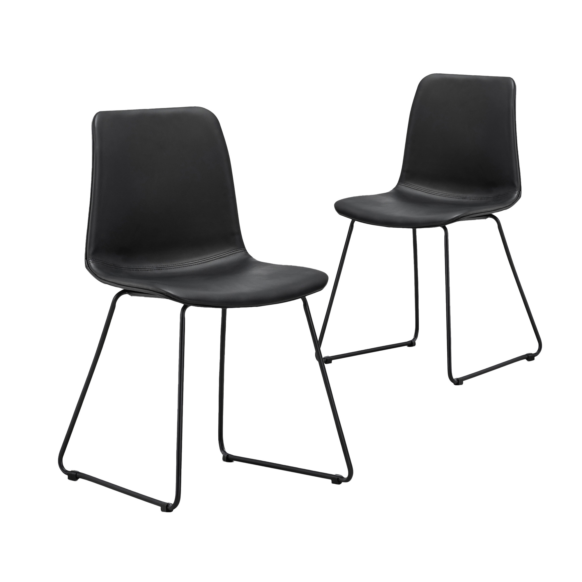 black leather dining chairs with metal legs