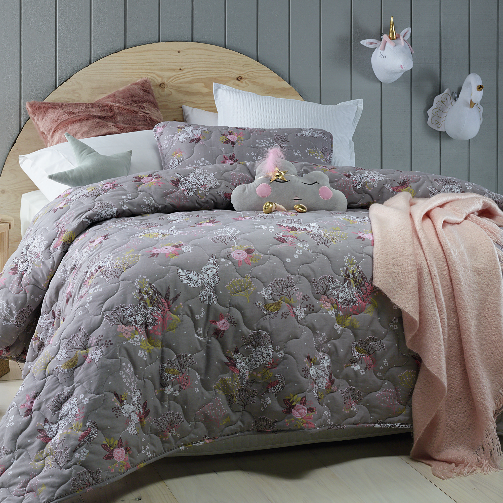 Grey Woodlands Cotton Blend Double Comforter Set Temple Webster