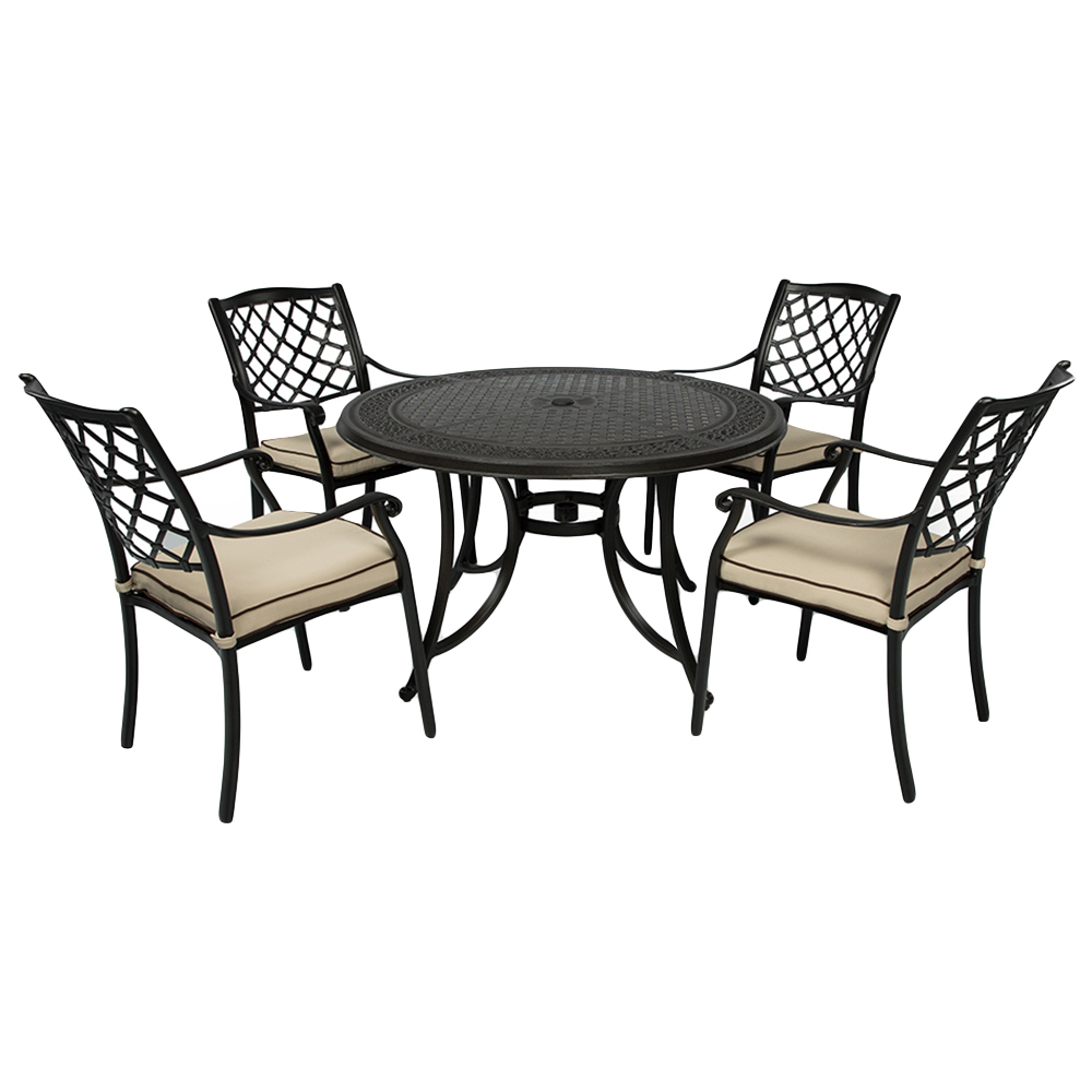Cast Iron Outdoor Orchis Round, Round Metal Outdoor Dining Table And Chairs