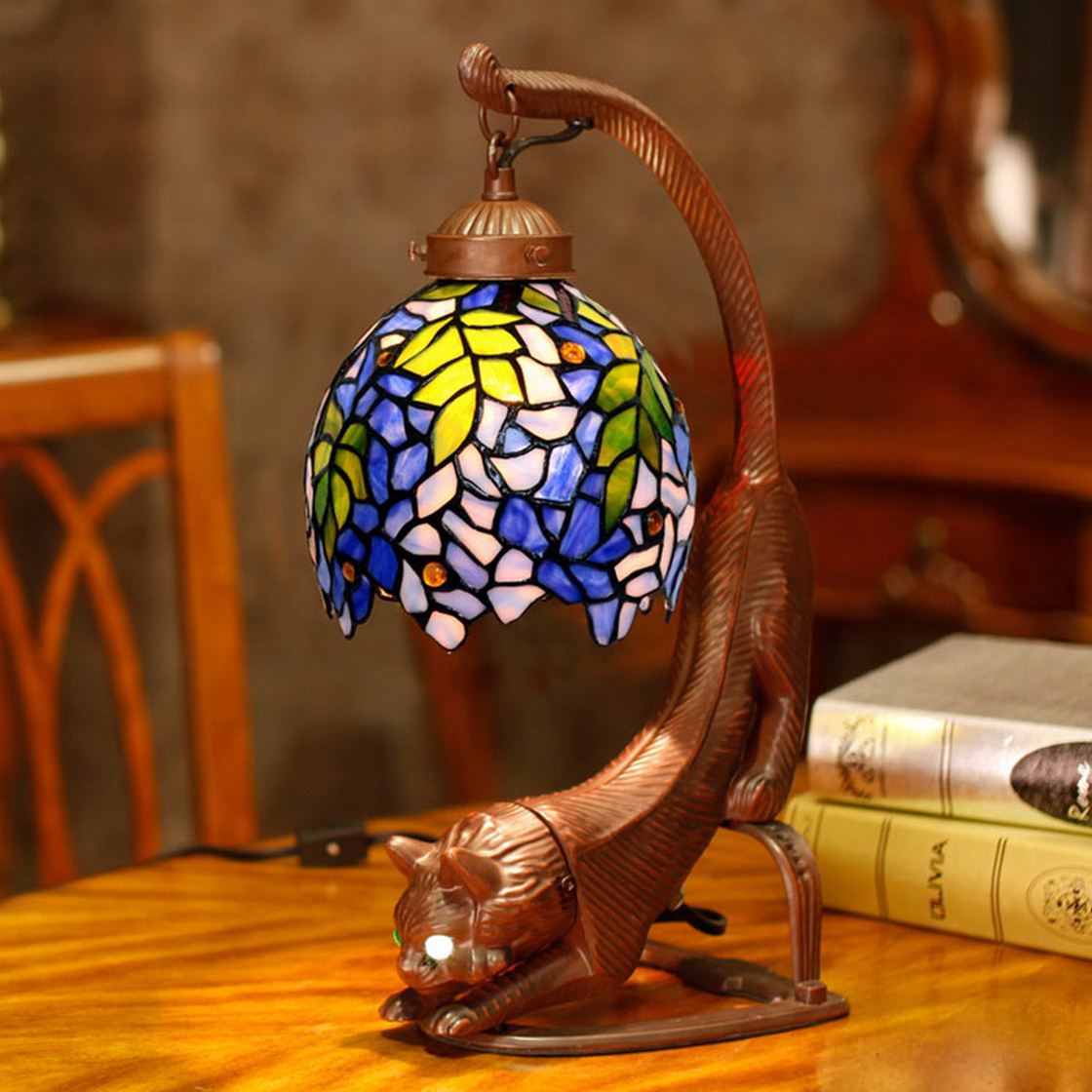 tiffany style cat lamp