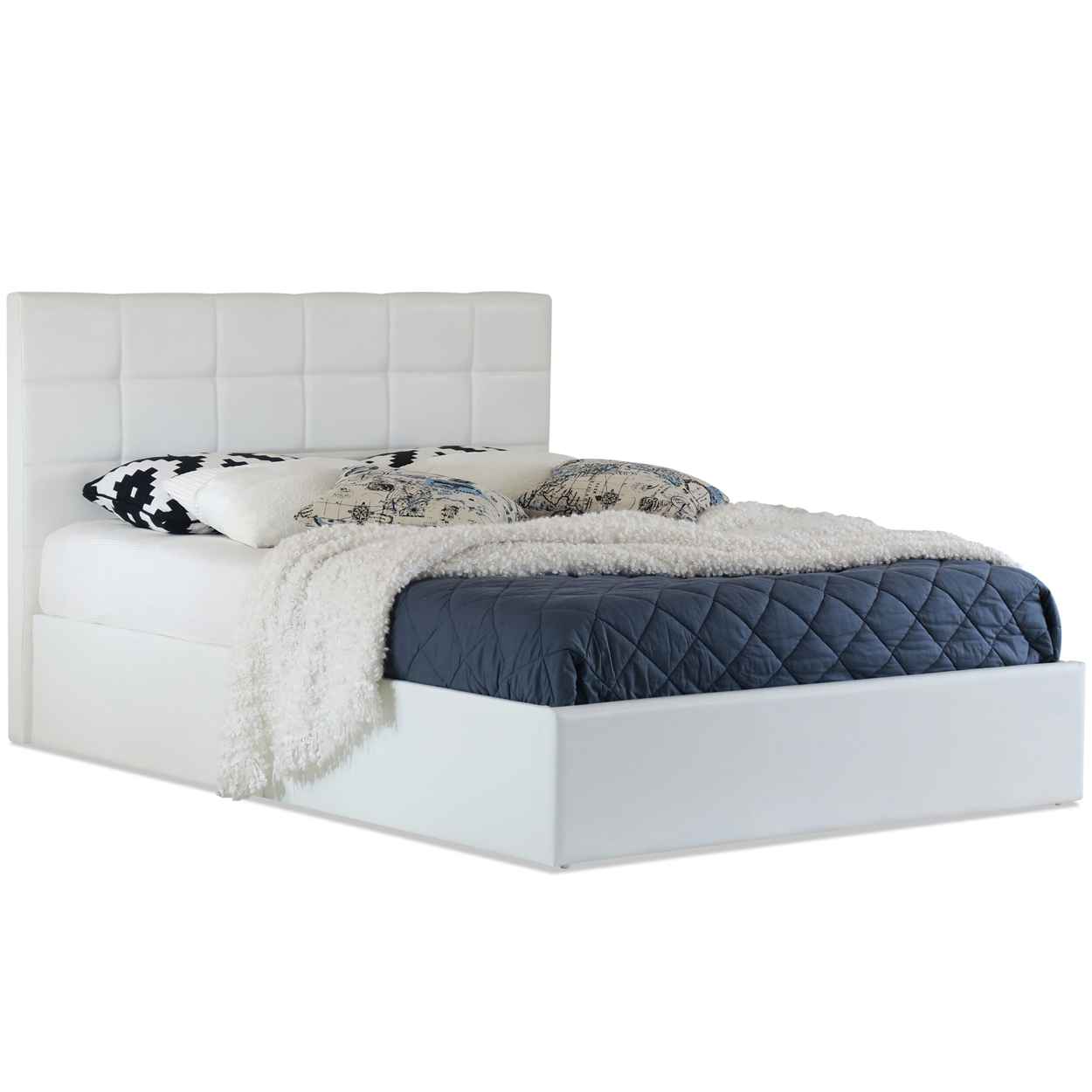 New White Amalfi Buttoned Faux Leather Gas Lift Bed Frame Rawson