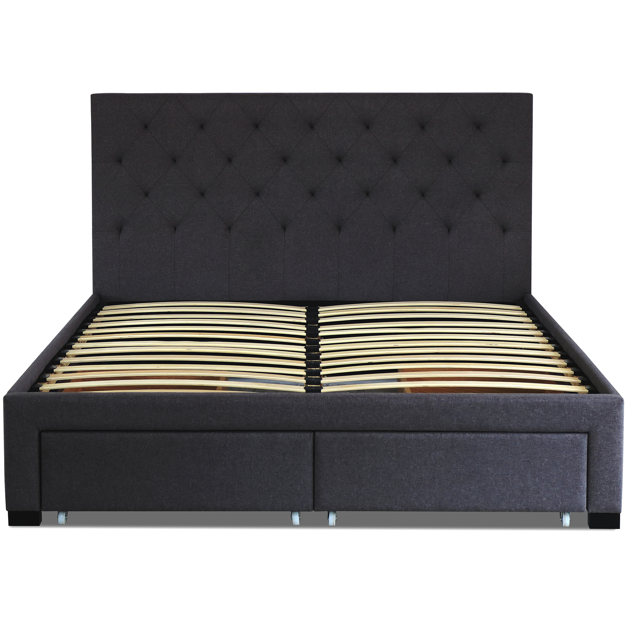 Charcoal Kaylene Upholstered Bed Frame, Padded Bed Frame With Storage