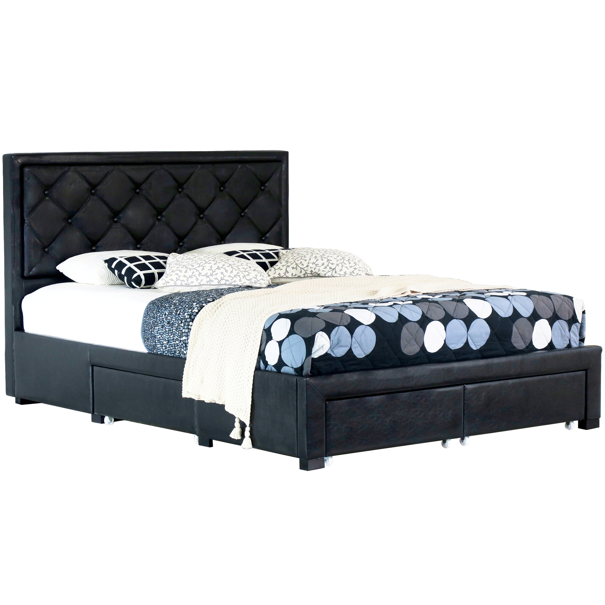 Faux Leather Bed Frame With Storage, Black Faux Leather Bed
