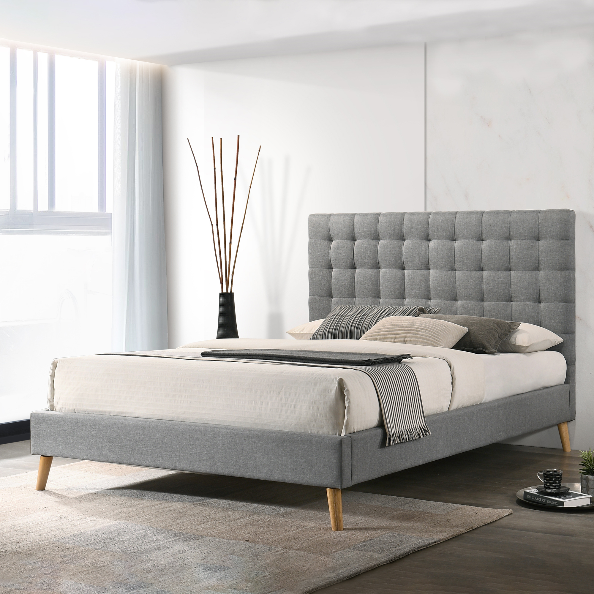 New Light Grey Davey Upholstered Bed By Designs