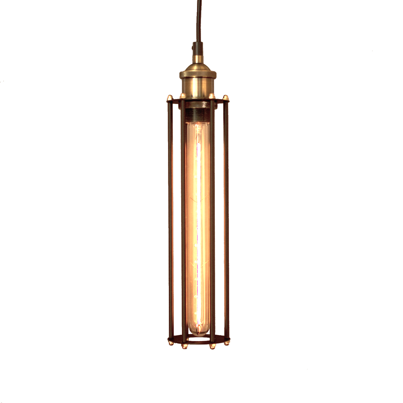 black industrial cage pendant light