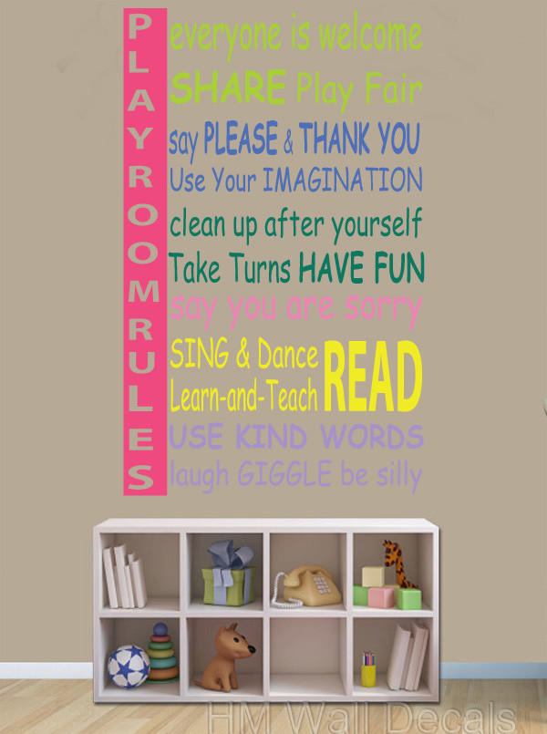 Coloured Playroom Rules Wall Art Decal