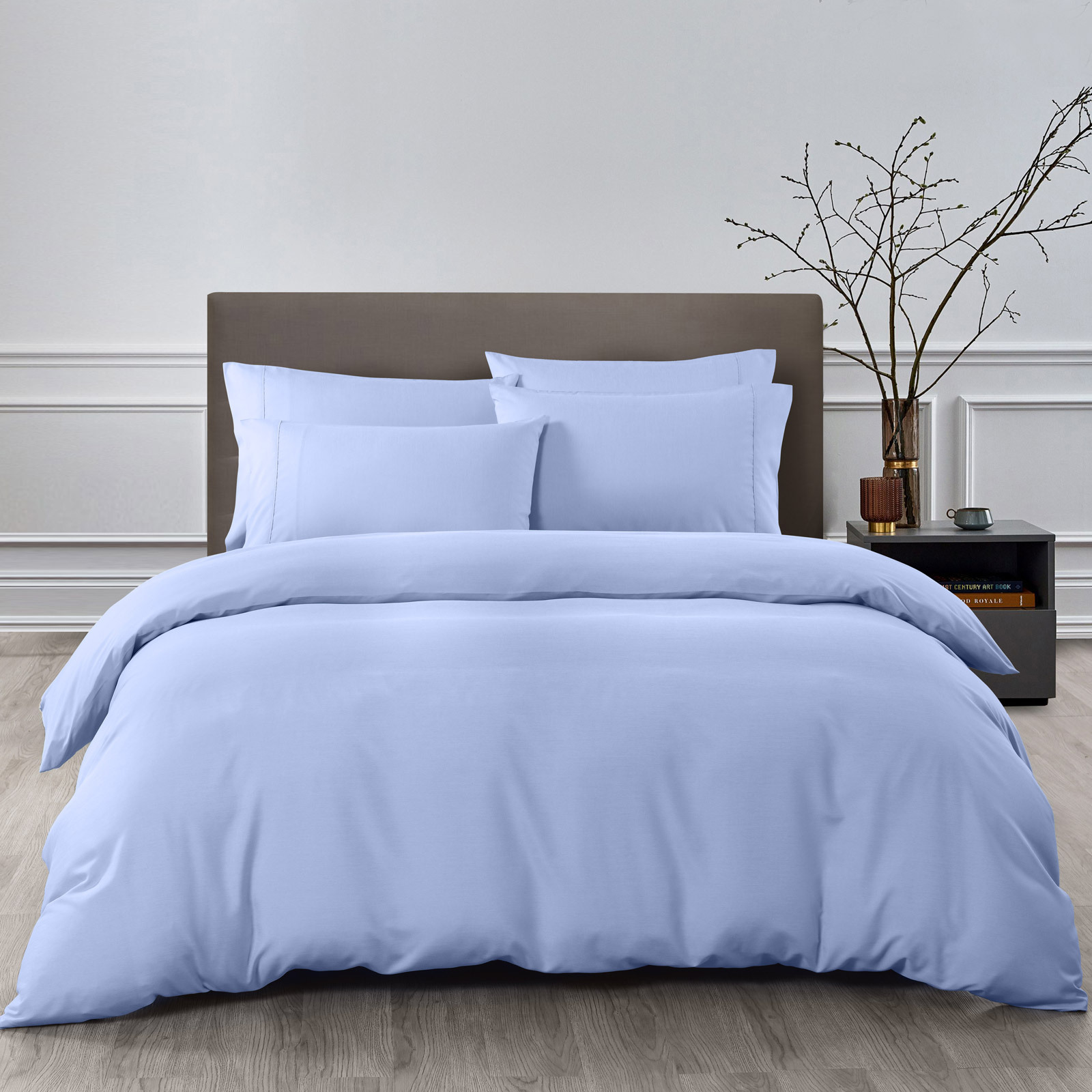 Blue Bamboo Microfibre Quilt Cover, Light Blue Queen Bedspreads
