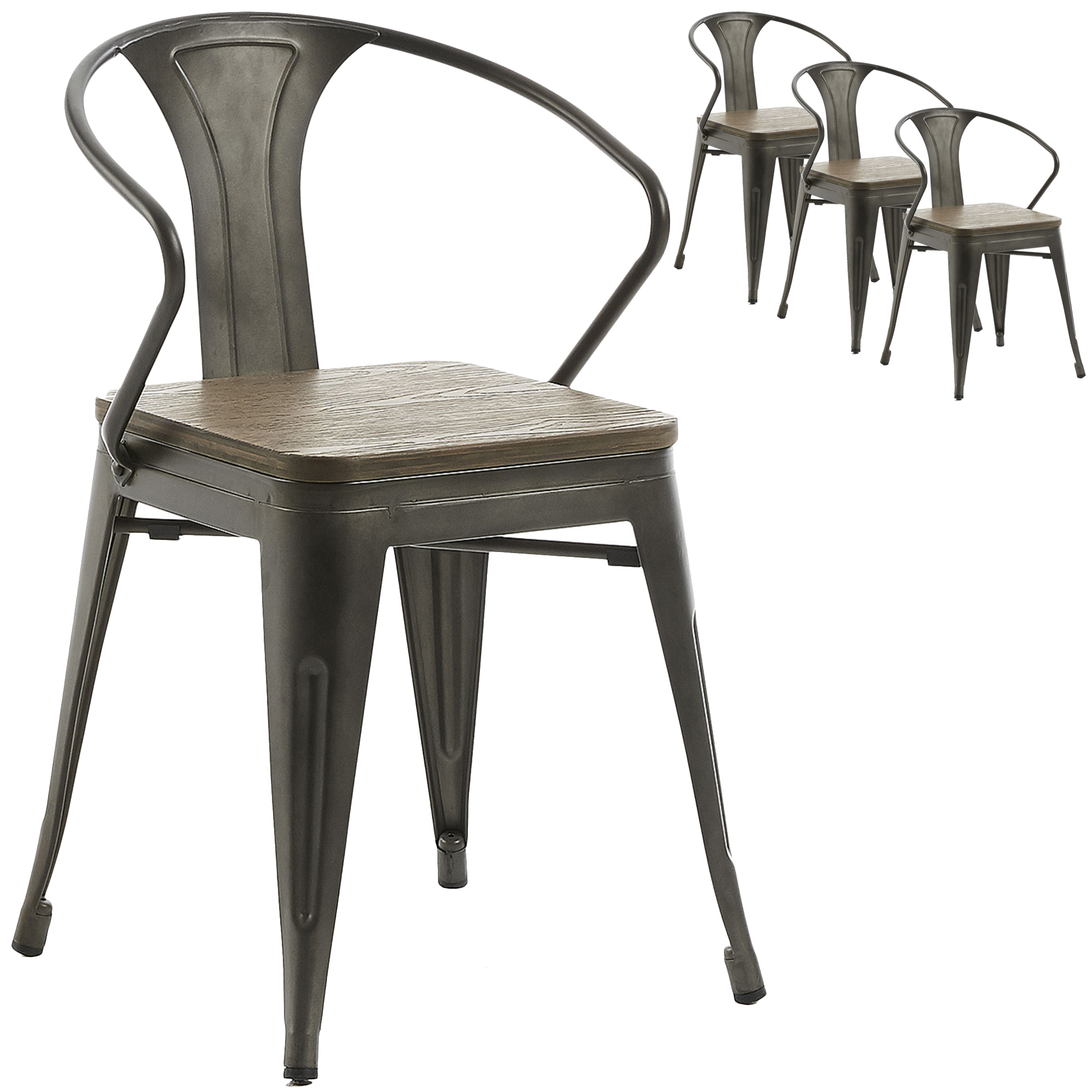 Graphite Peter Metal Wood Dining Chairs Set Of 4