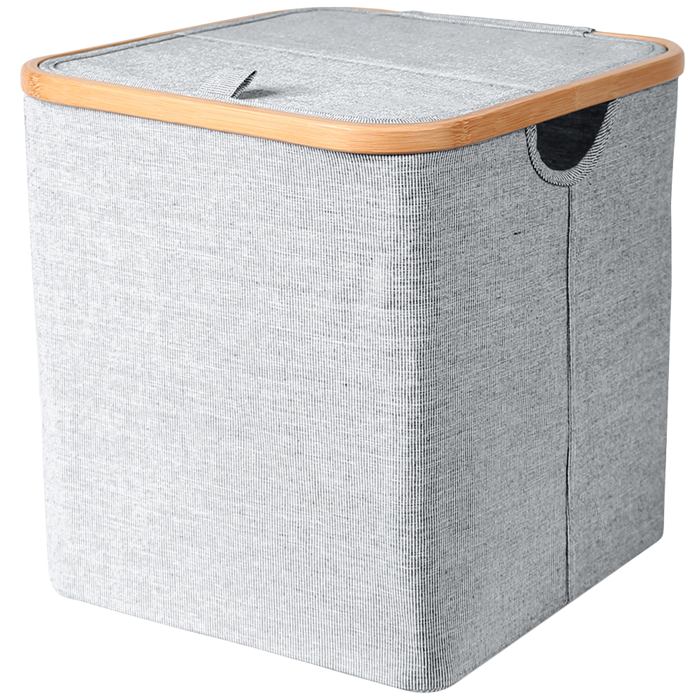 Sea Team 23.6 Large Size Canvas Fabric Laundry Hamper Collapsible Rectangular Storage Basket with Waterproof Coating Inner and Handles Grey & White Stripe 