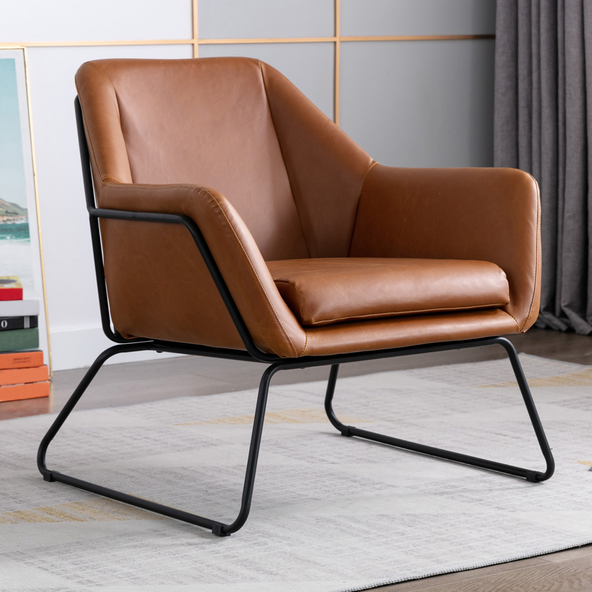 light tan leather armchair