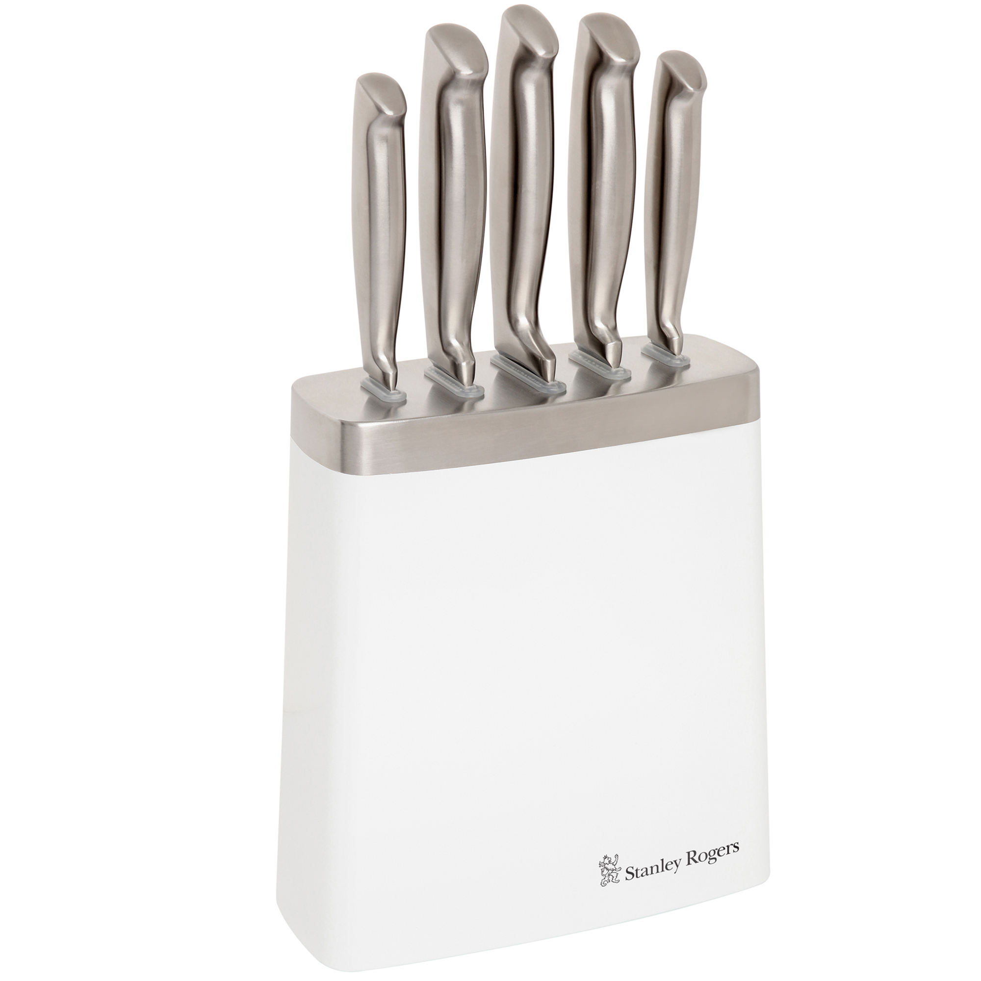 NEW 6 Piece White & Steel Knife Block Set eBay