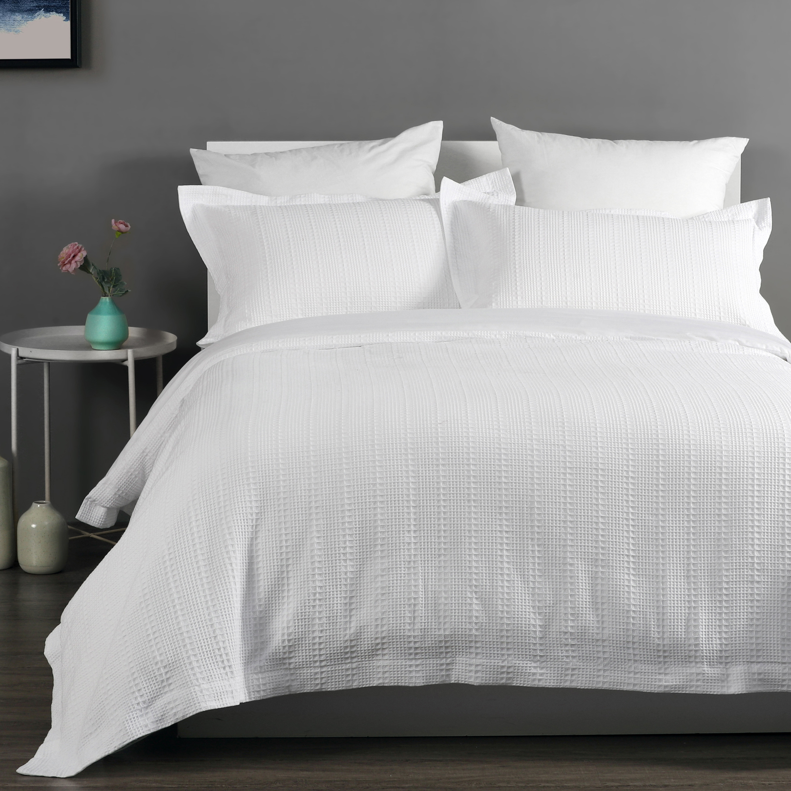 waffle doona cover white