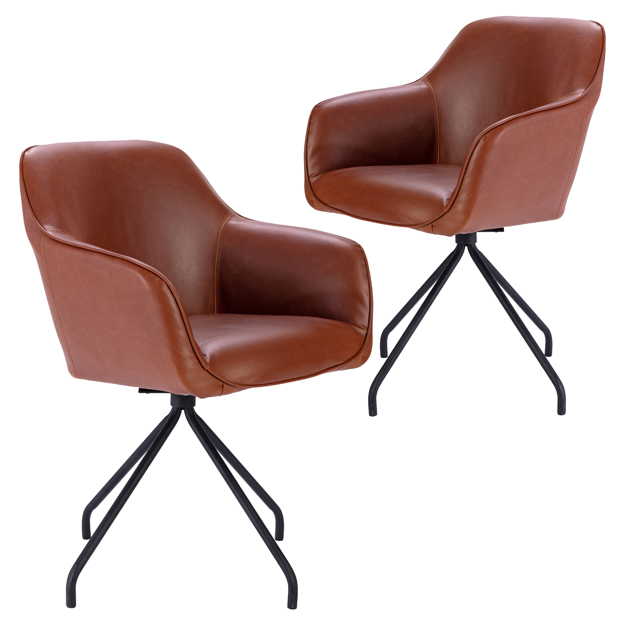 Tan Macias Faux Leather Swivel Dining Chairs Temple Webster