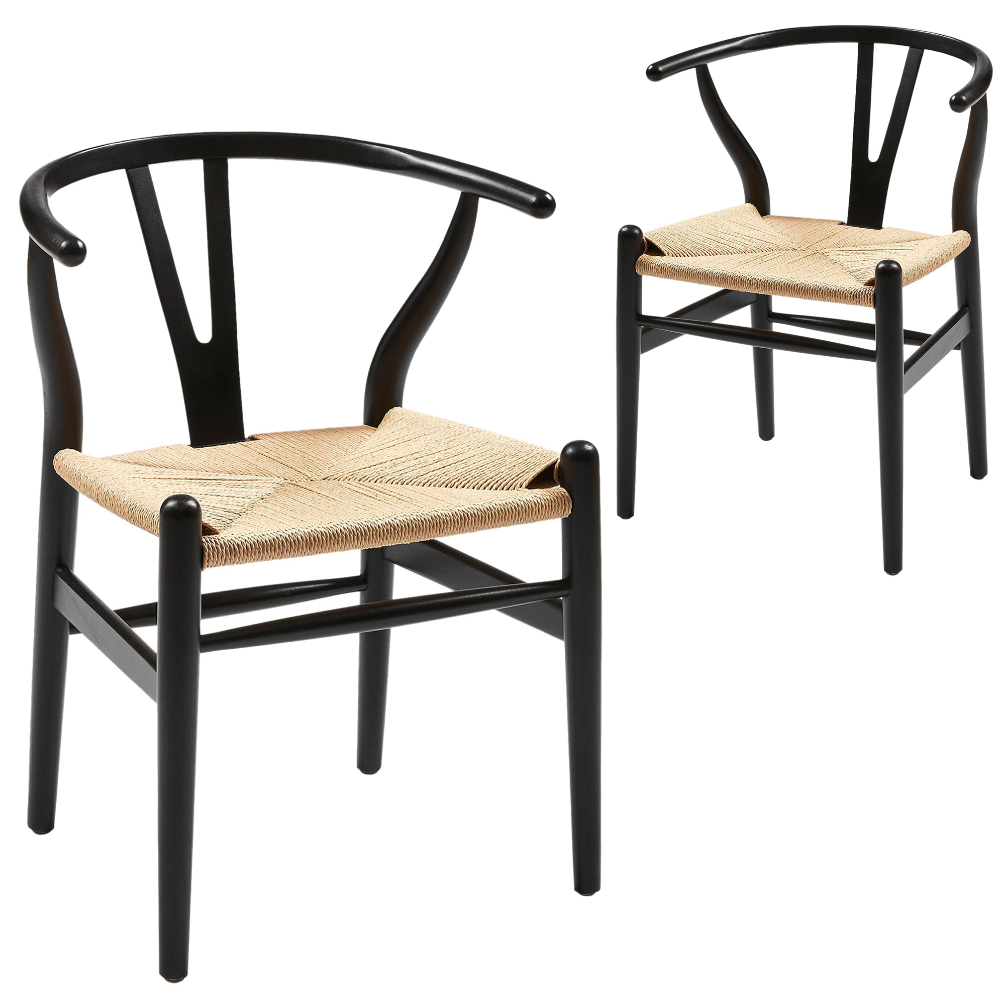 New Set Of 2 Black Natural Replica Hans Wegner Wishbone Chairs Details About New Set Of 2 Black Natural Replica Hans Wegner Wishbone Chairs