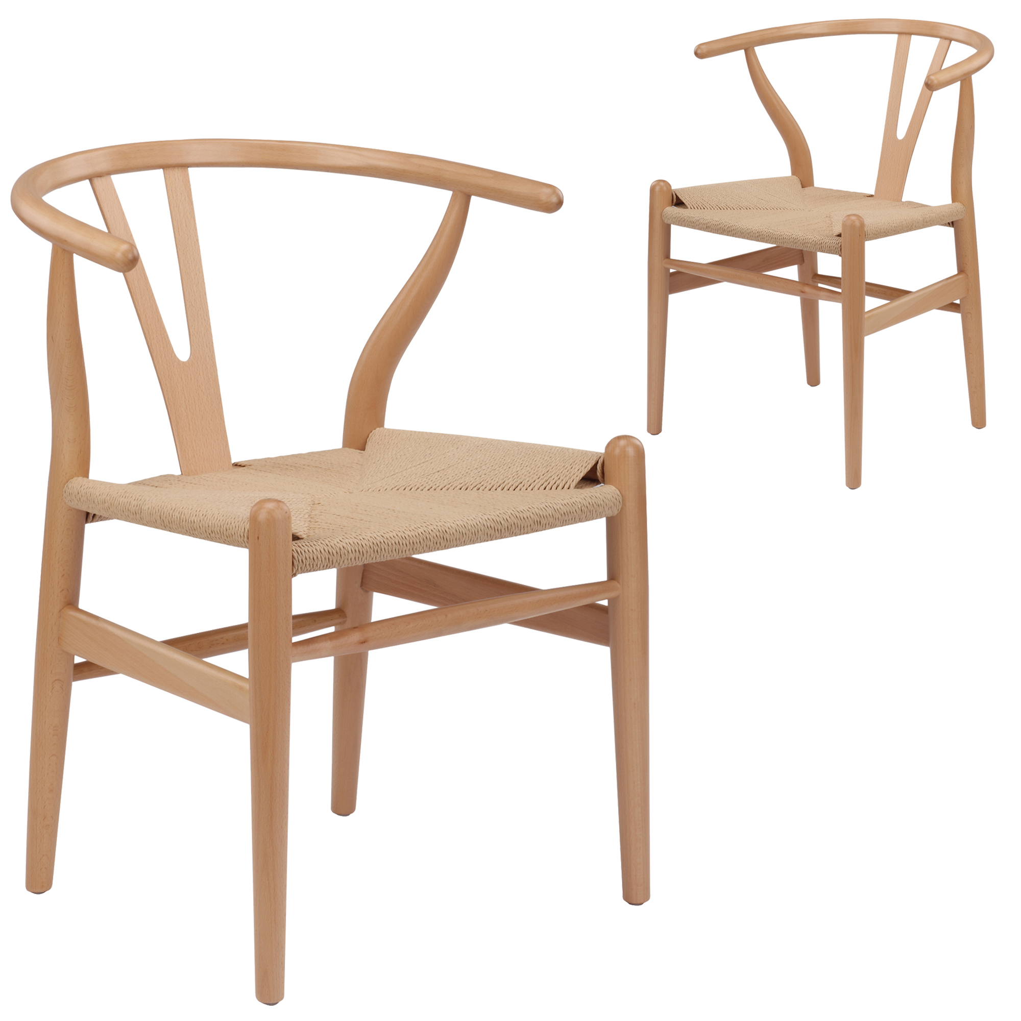 NEW Set of 2 Natural Hans Wegner Replica Wishbone Chair | eBay
