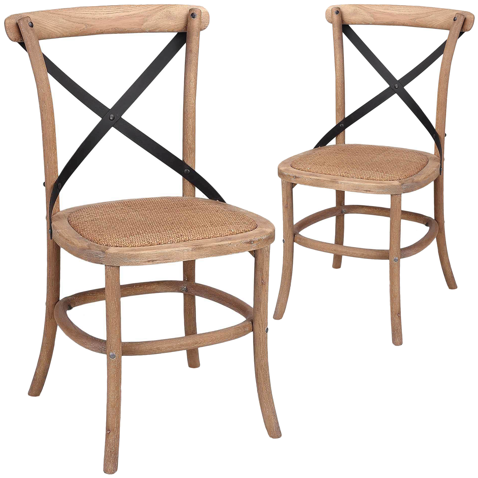 french country metal cross back dining chair with rattan seat set of 2