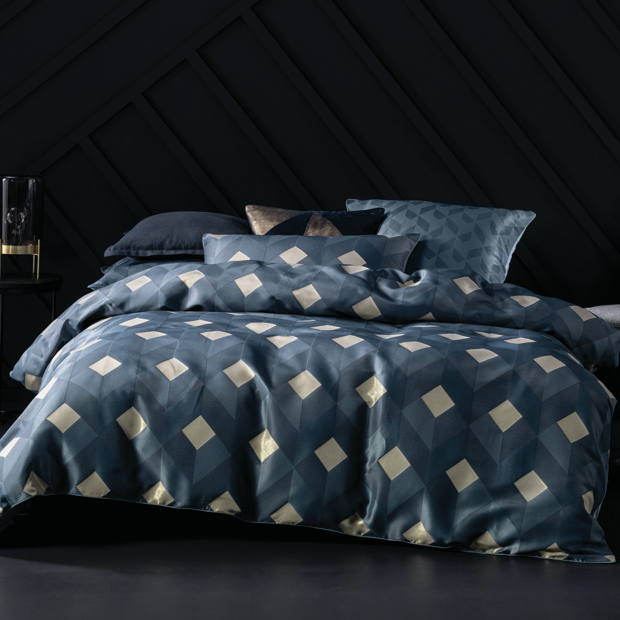 New Navy Geometric Everett Quilt Cover Set Linen House Quilt