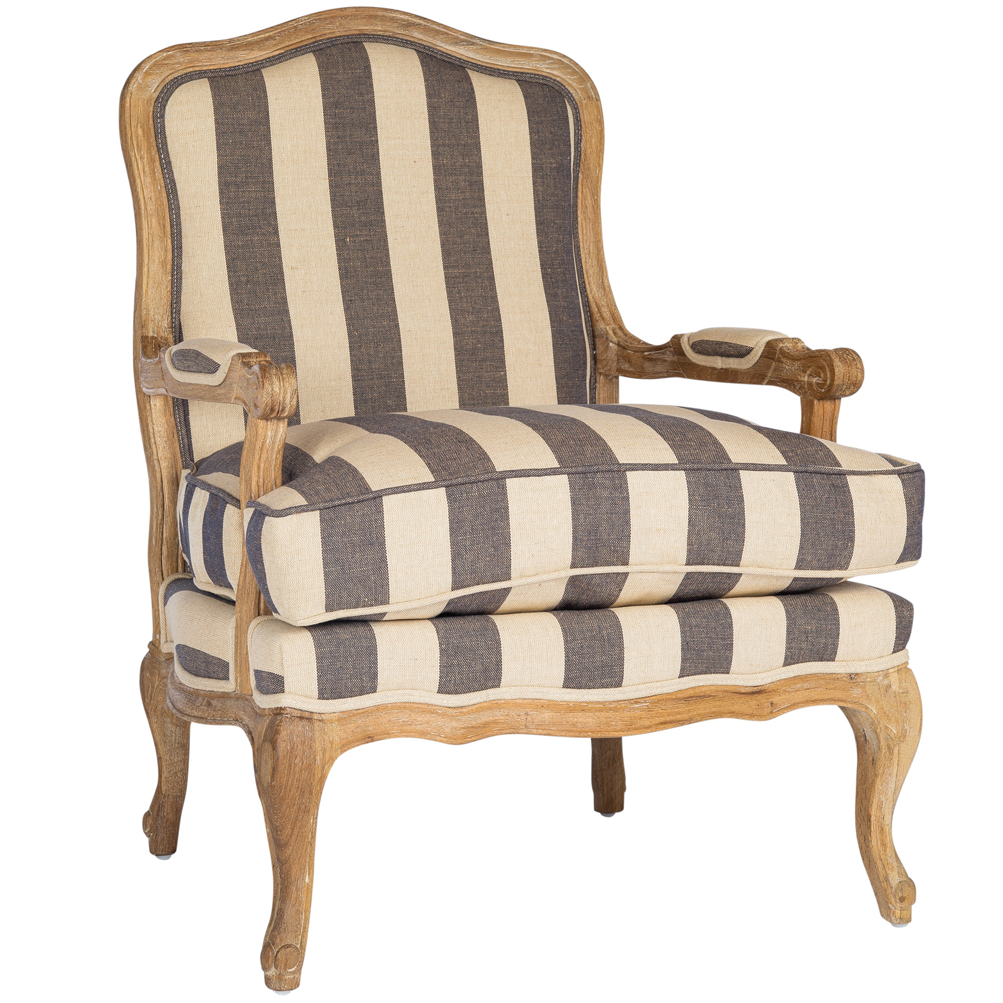 striped upholstered armchair