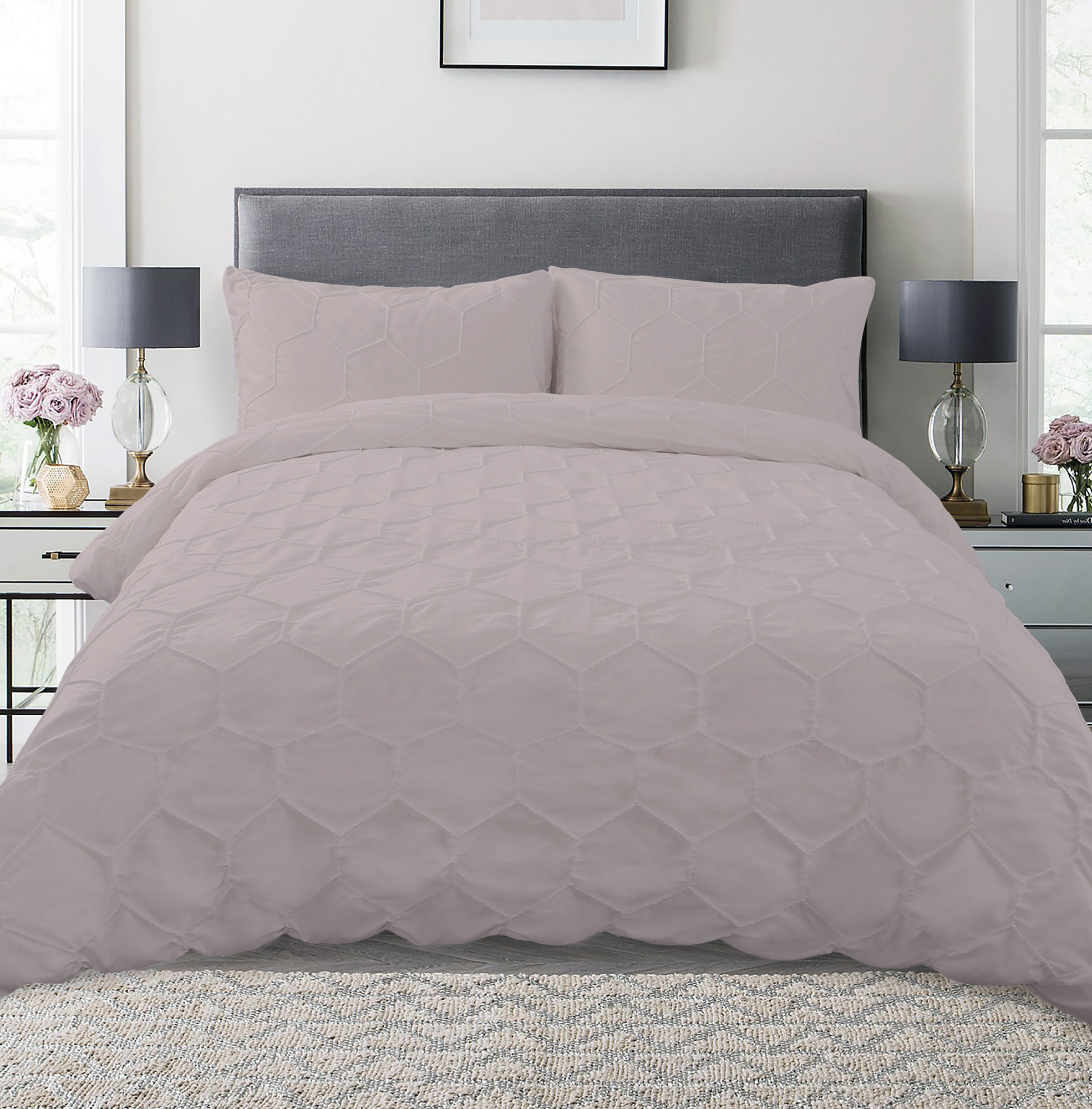 Pink Hexagon Microfibre Quilt Cover Set Temple Webster