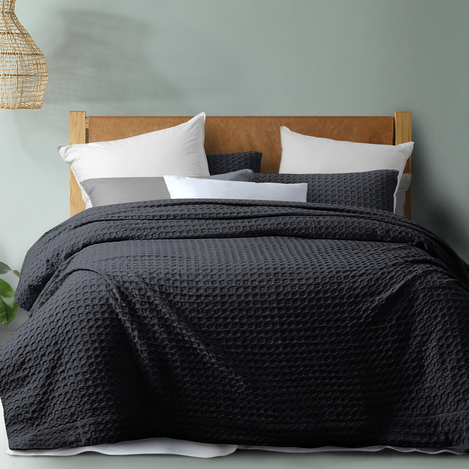 Dreamaker Charcoal Cotton Waffle Quilt, Duvet Cover Blanket