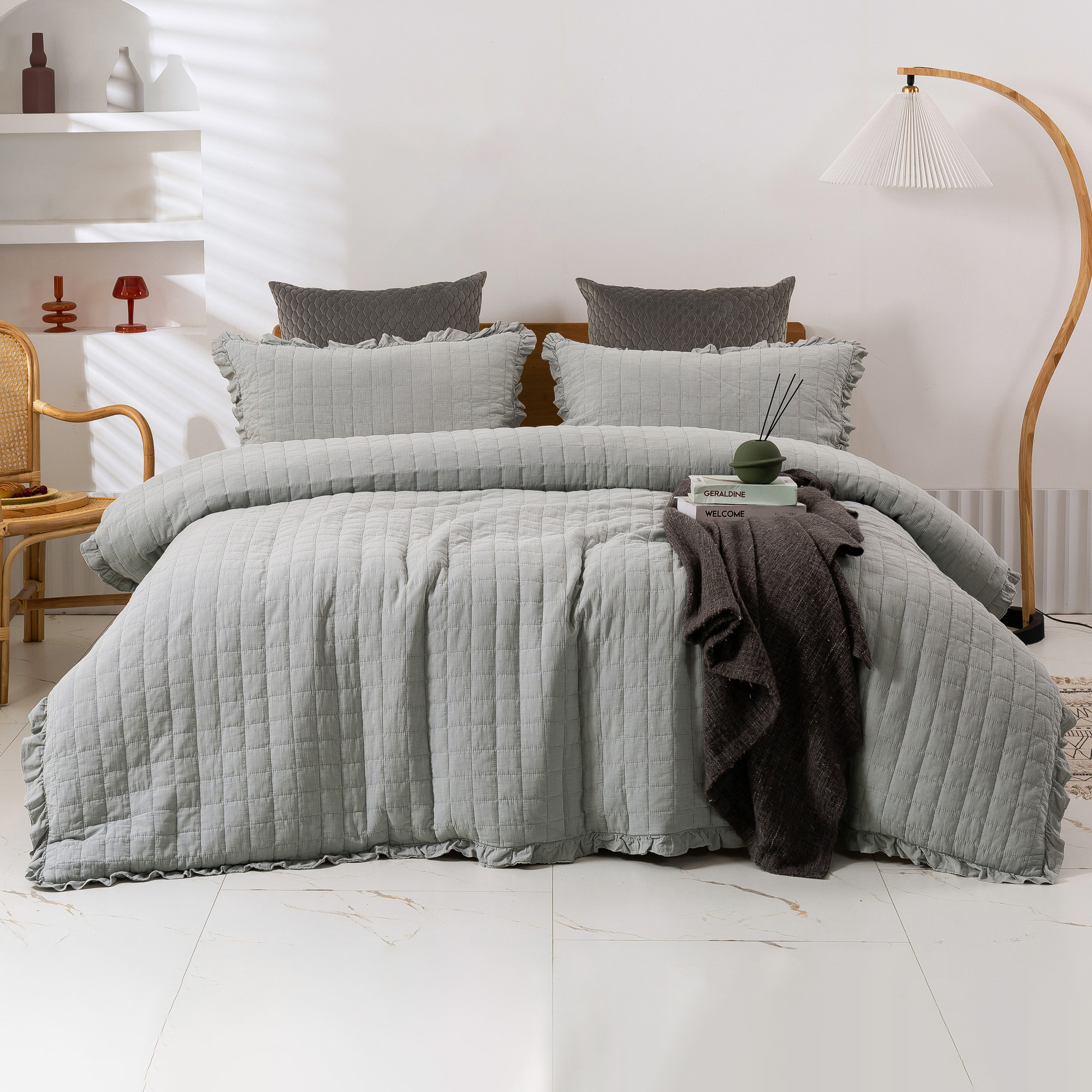 Dove Grey Premium Quilted Quilt Cover, Grey Quilted Duvet Cover