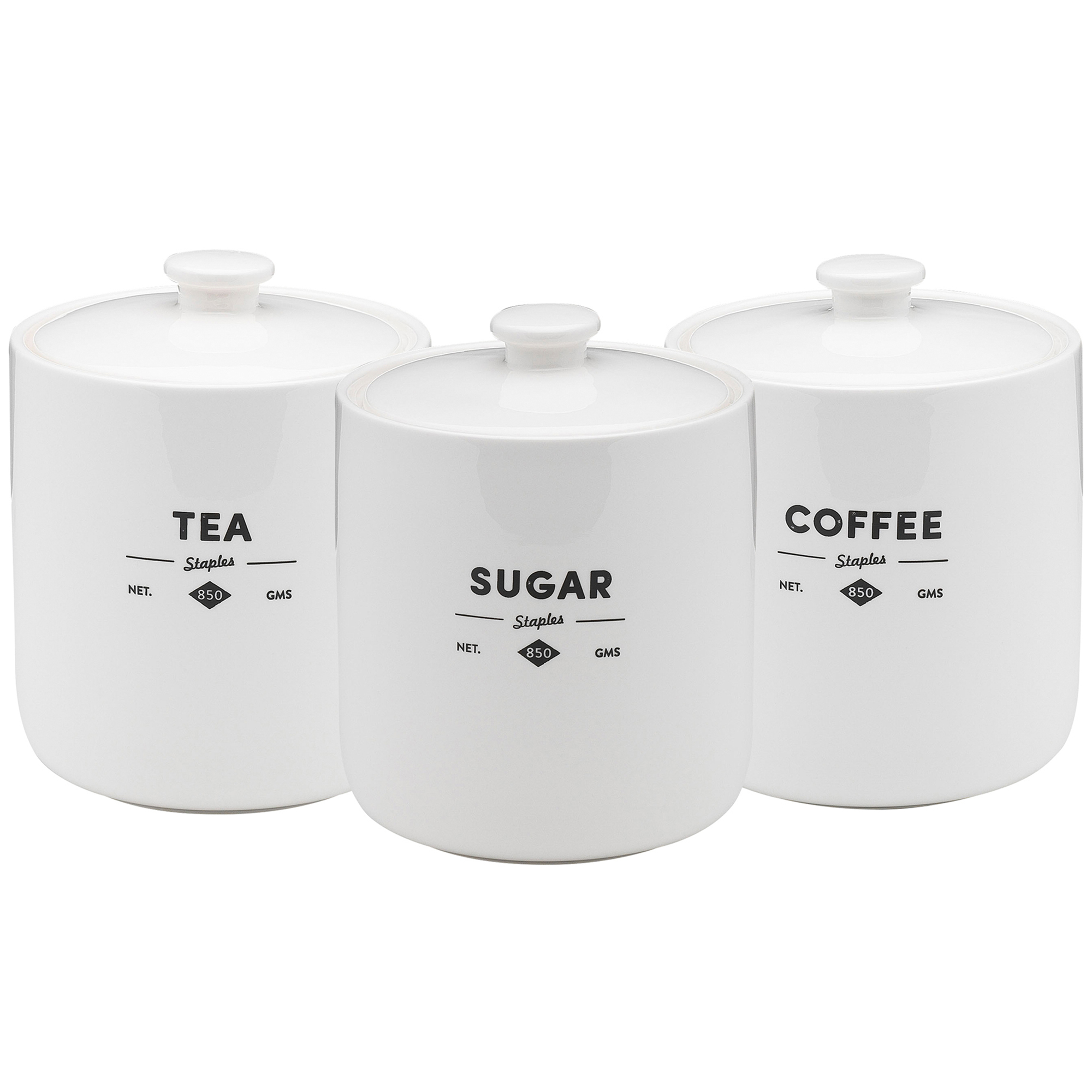 white and chrome tea coffee sugar canisters