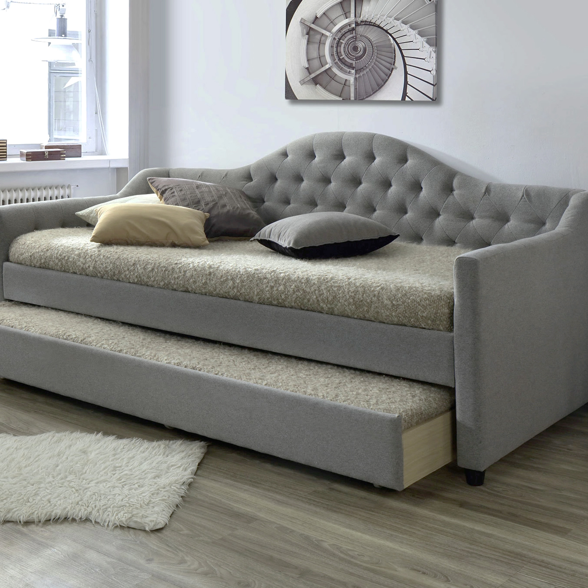 New Grey York Single Day Bed Frame With Trundle Vic Furniture