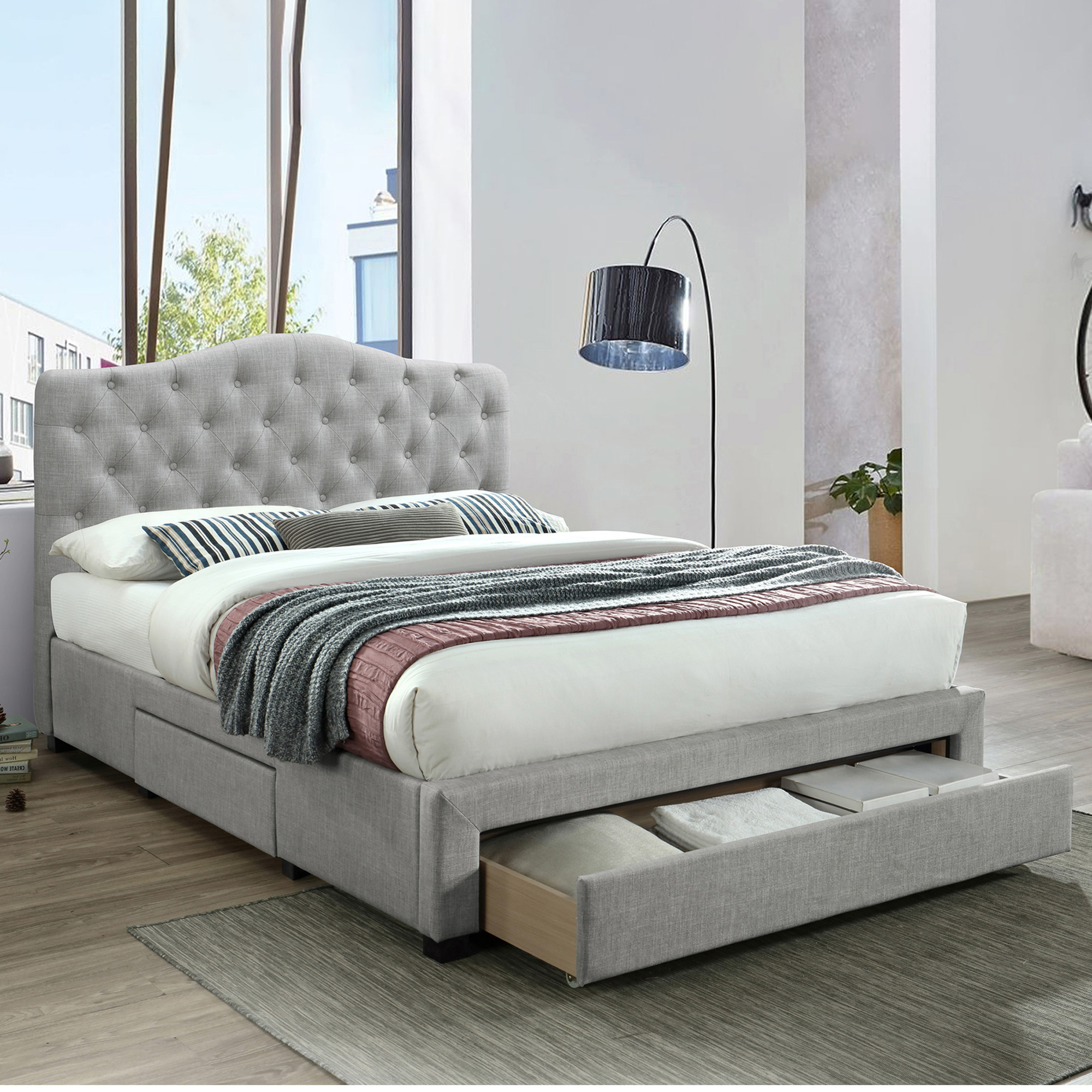 Vic Furniture Grey Kiev Upholstered Bed, Queen Bed Frames With Storage Sydney