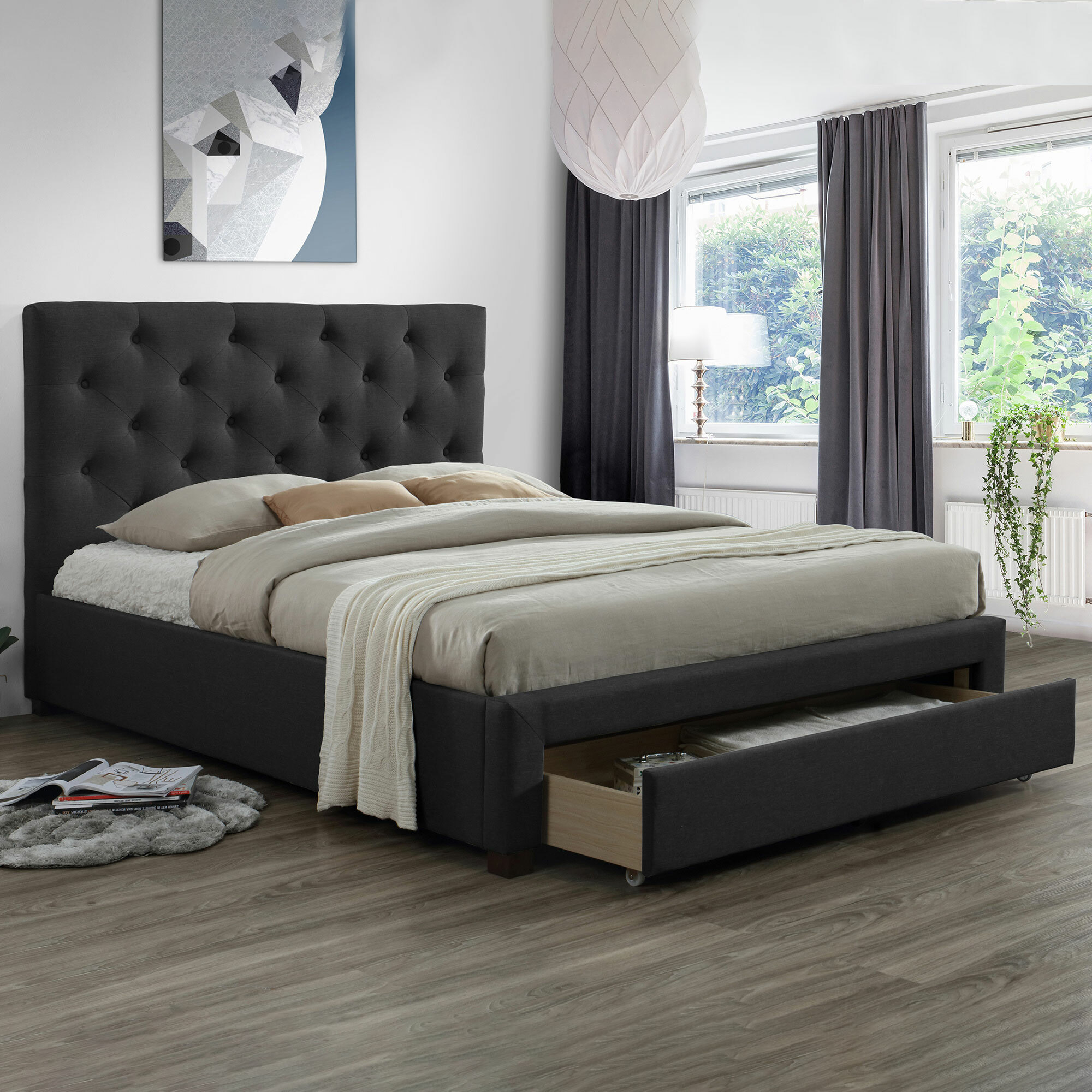 Vic Furniture Dark Grey Kingston, Charcoal Grey Queen Headboard