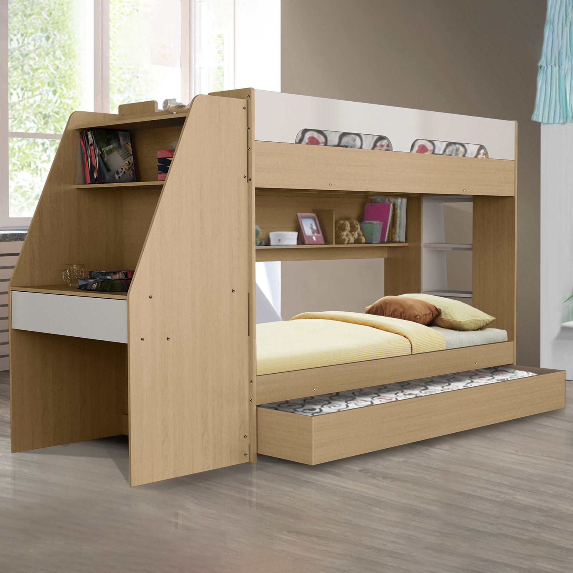 Galway Single Bunk Bed With Trundle, Bunk Bed With Trundle Included