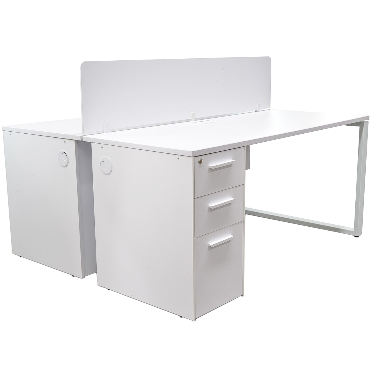 White Pori 2 Seater Office Desk With Privacy Screen Temple Webster